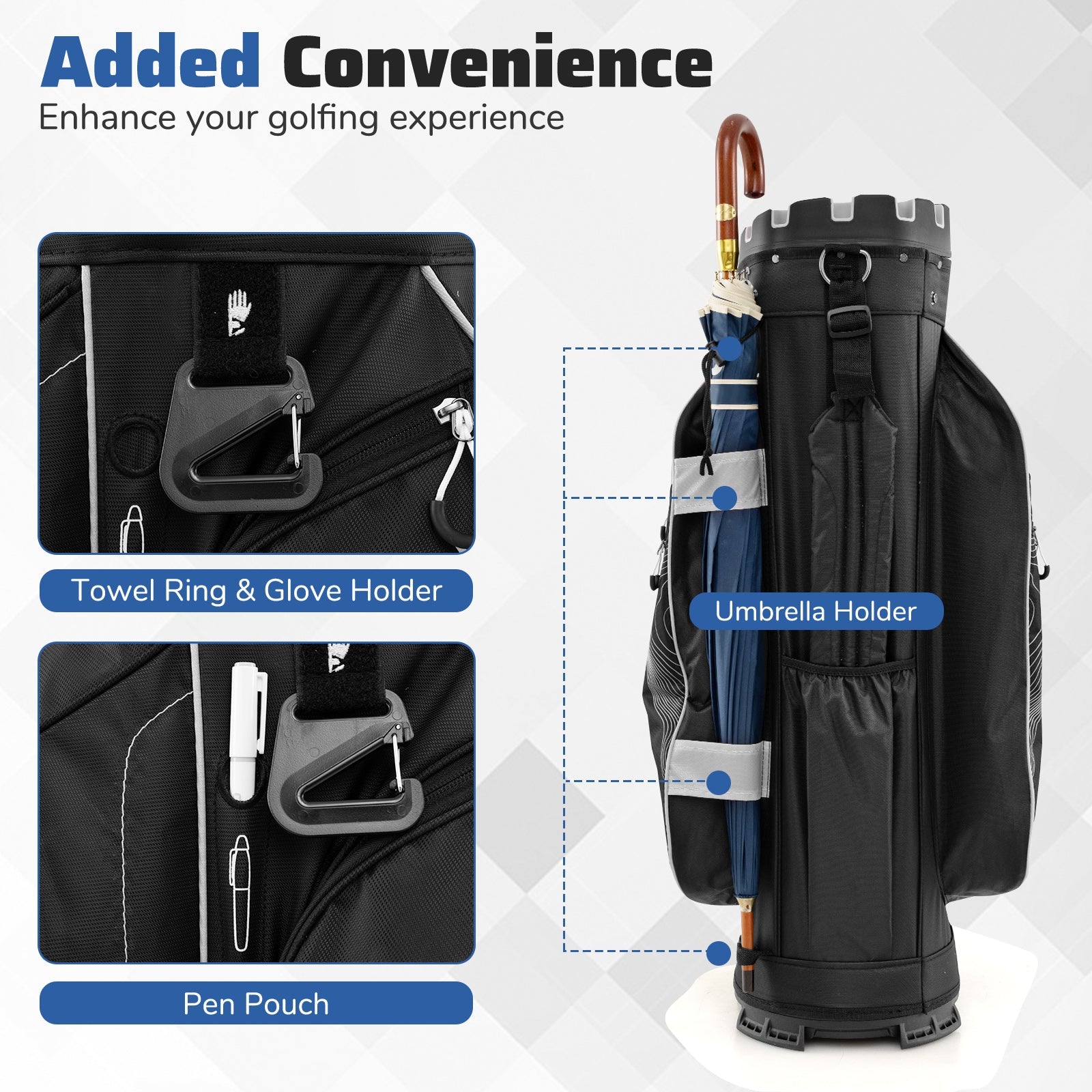 Molded Lock Top Golf Cart Bag with 14-Way Full Length Dividers and 11 Pockets