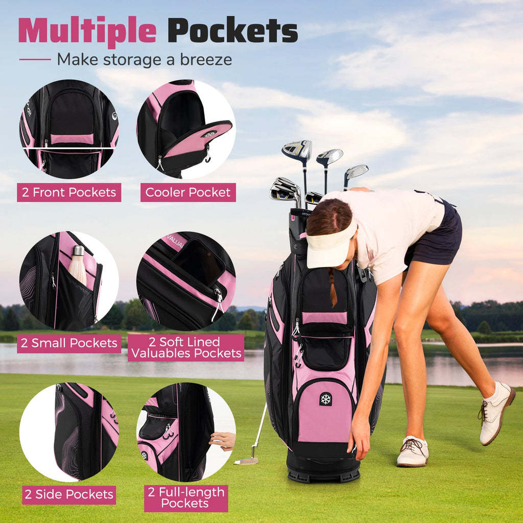 Molded Lock Top Golf Cart Bag with 14-Way Full Length Dividers and 11 Pockets