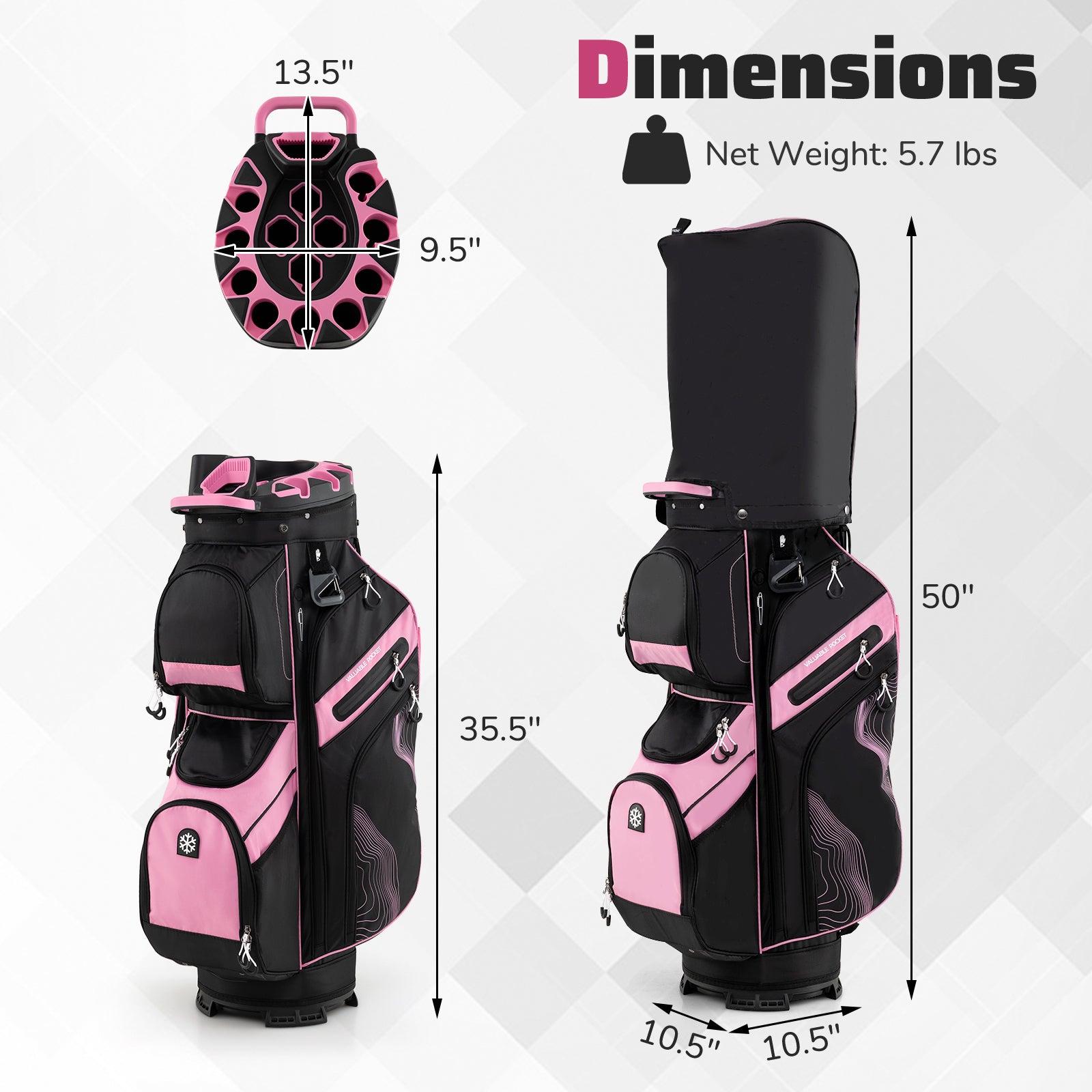 Molded Lock Top Golf Cart Bag with 14-Way Full Length Dividers and 11 Pockets