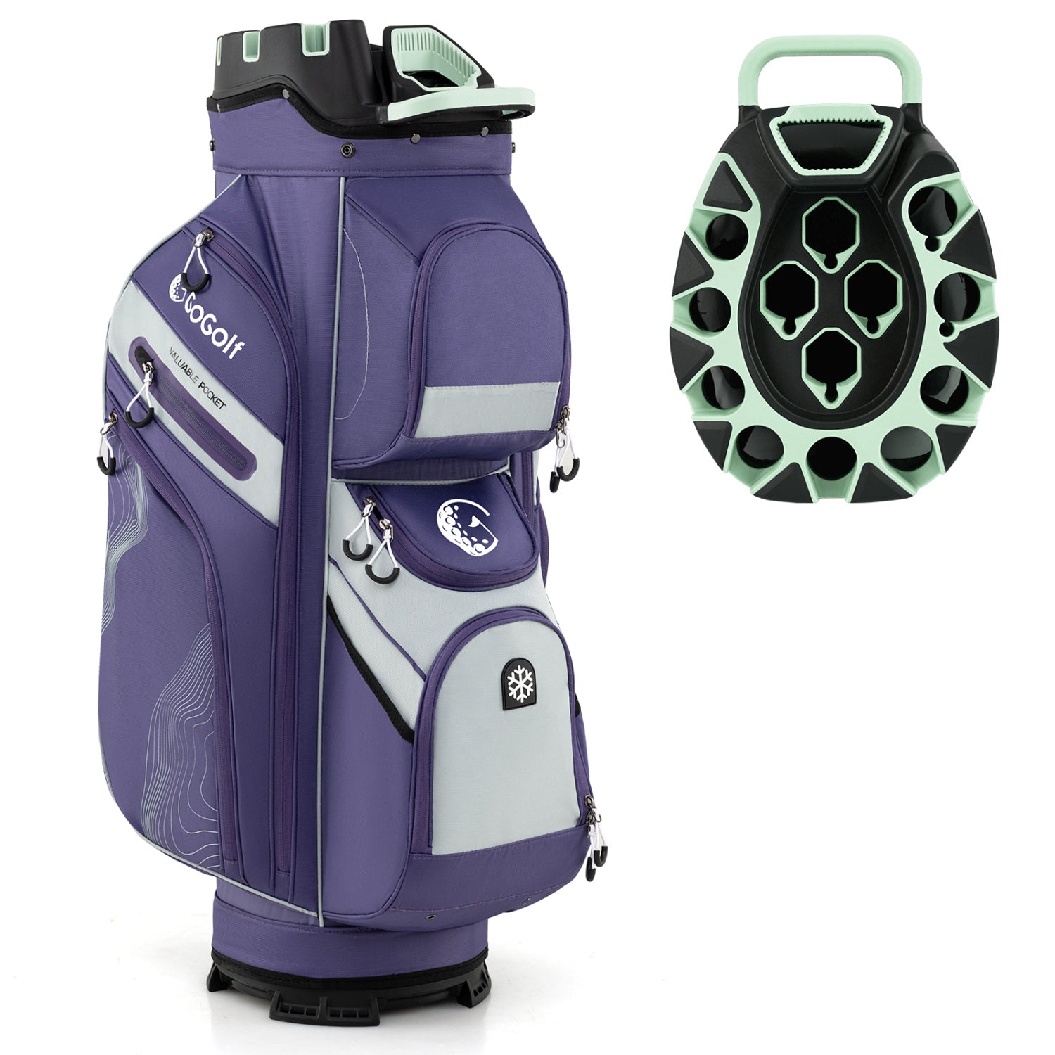 Molded Lock Top Golf Cart Bag with 14-Way Full Length Dividers and 11 Pockets