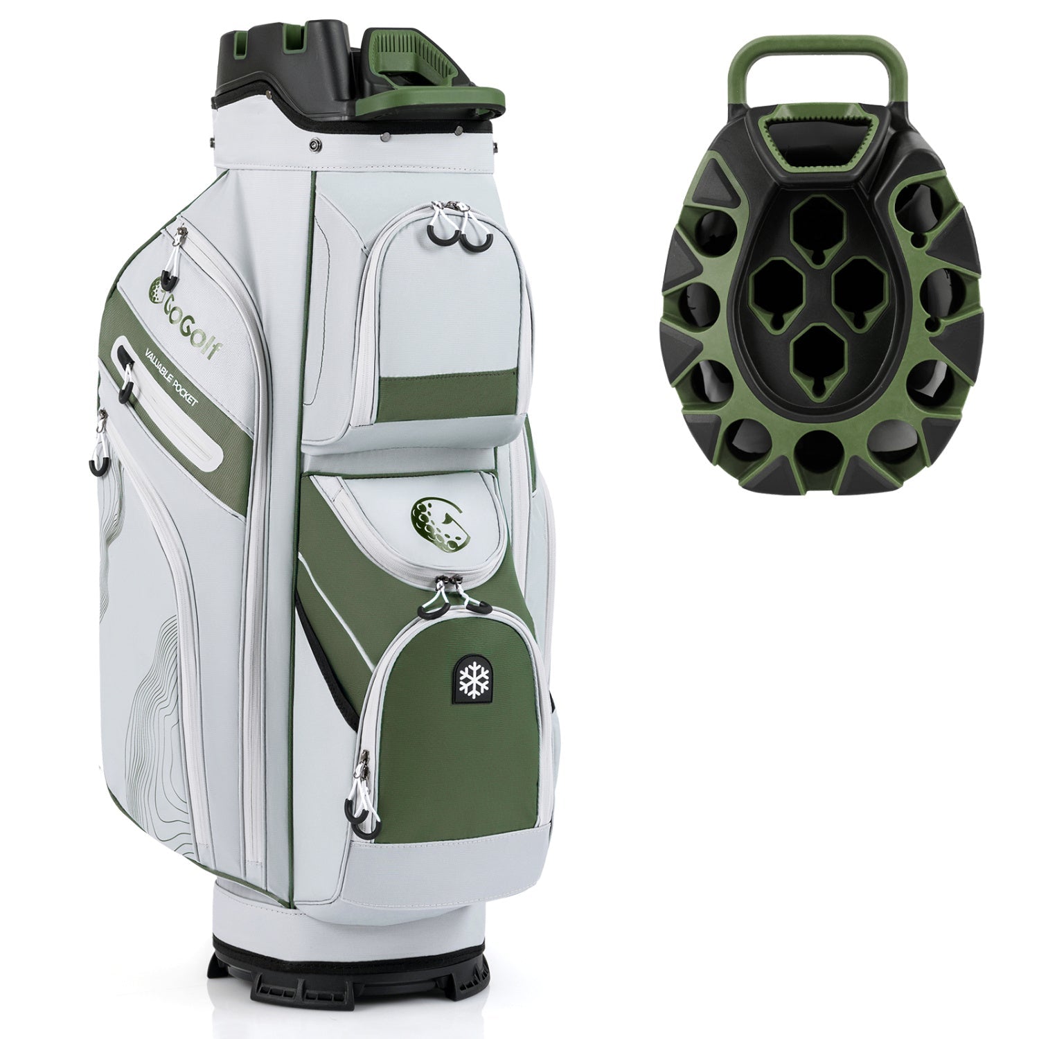 Molded Lock Top Golf Cart Bag with 14-Way Full Length Dividers and 11 Pockets