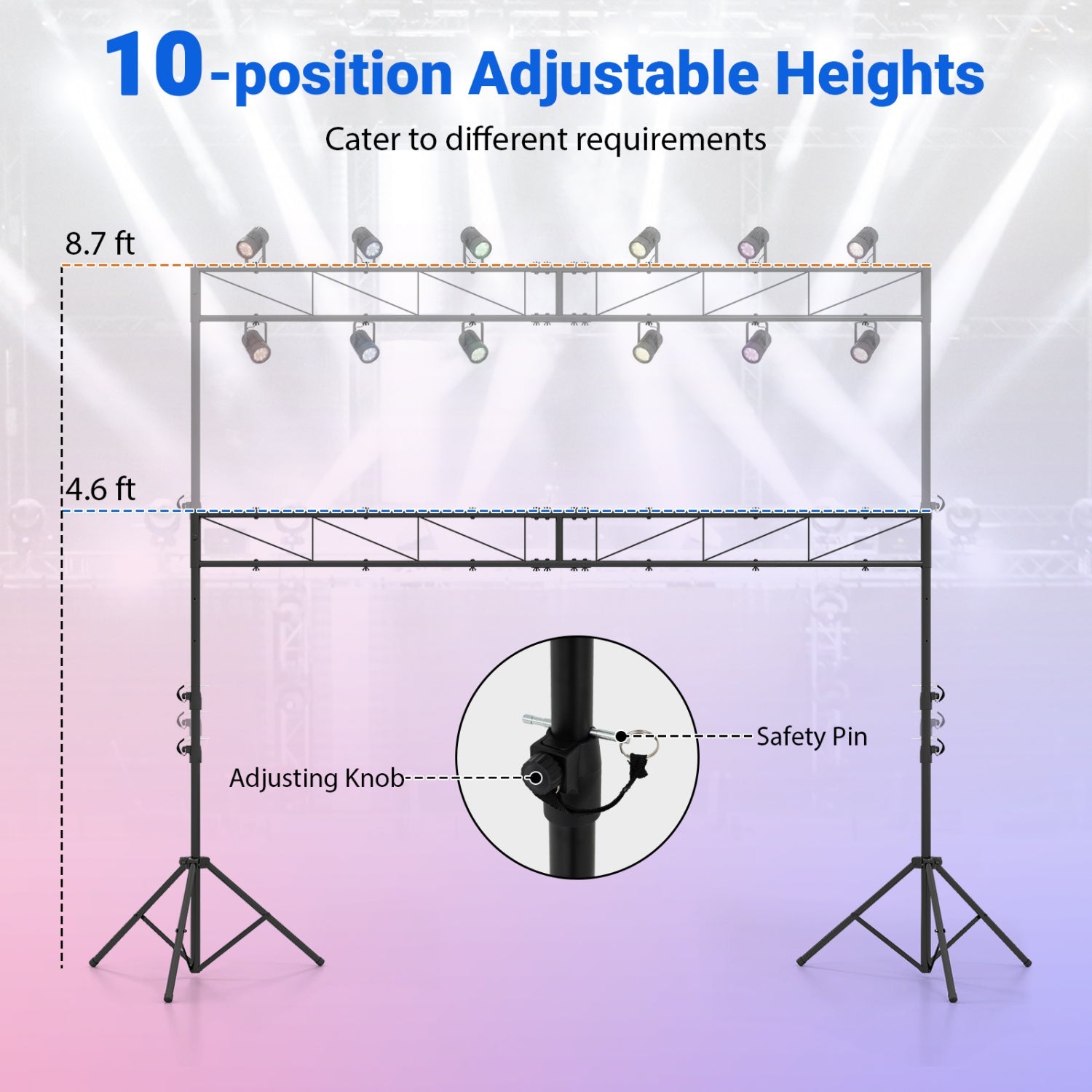 Portable Lighting Truss System Height Adjustable DJ Light Stand with 2 Folding Tripods