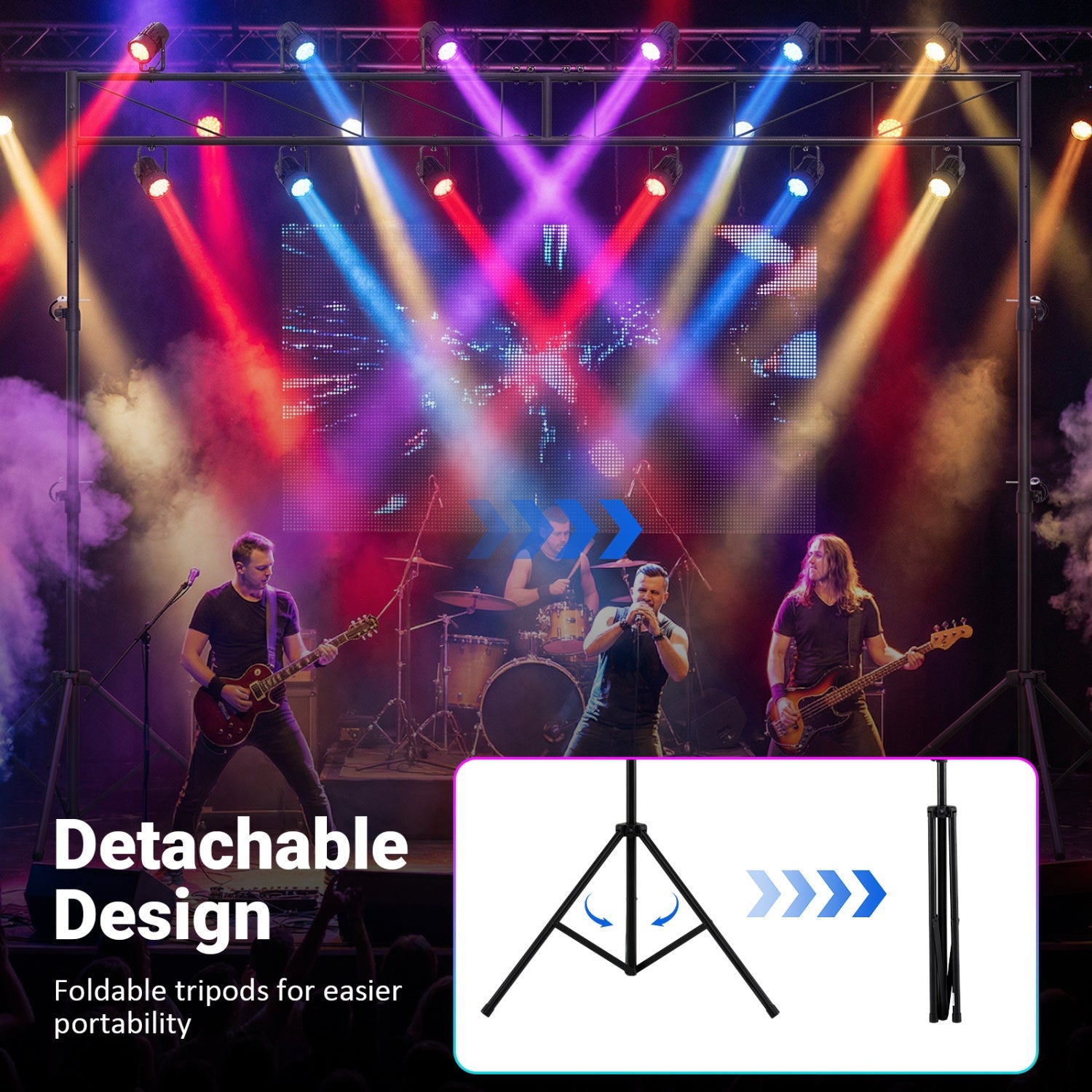 Portable Lighting Truss System Height Adjustable DJ Light Stand with 2 Folding Tripods