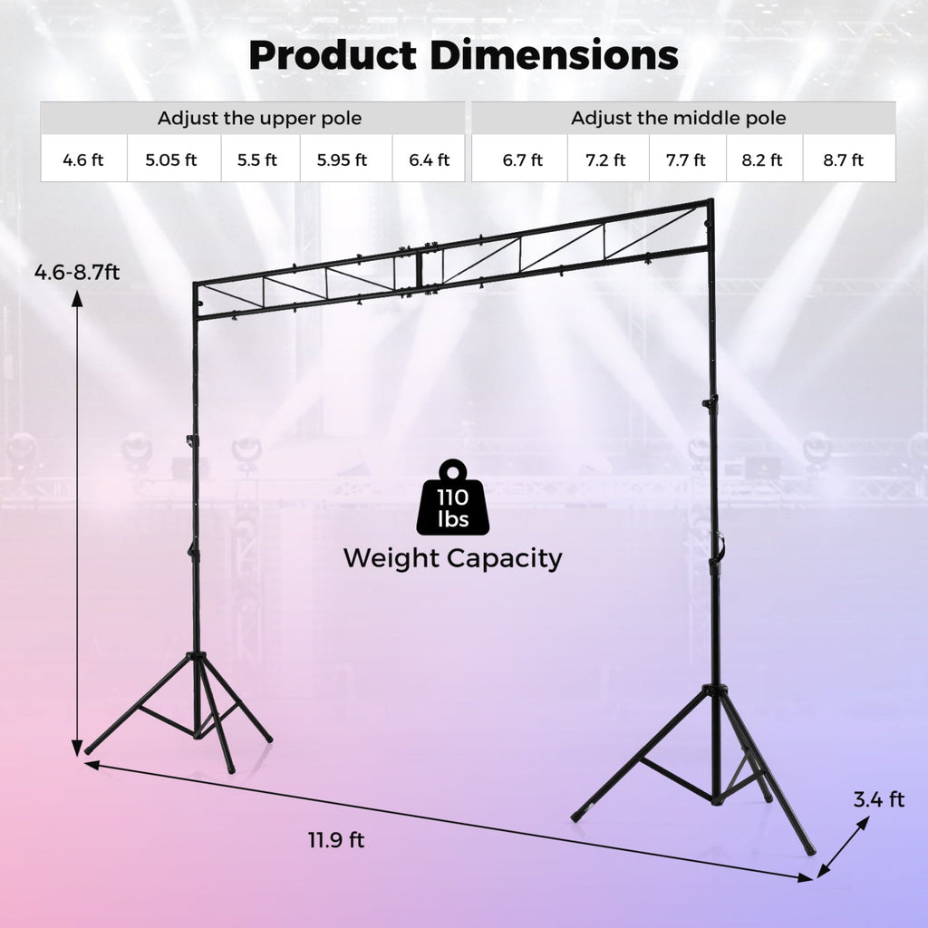 Portable Lighting Truss System Height Adjustable DJ Light Stand with 2 Folding Tripods