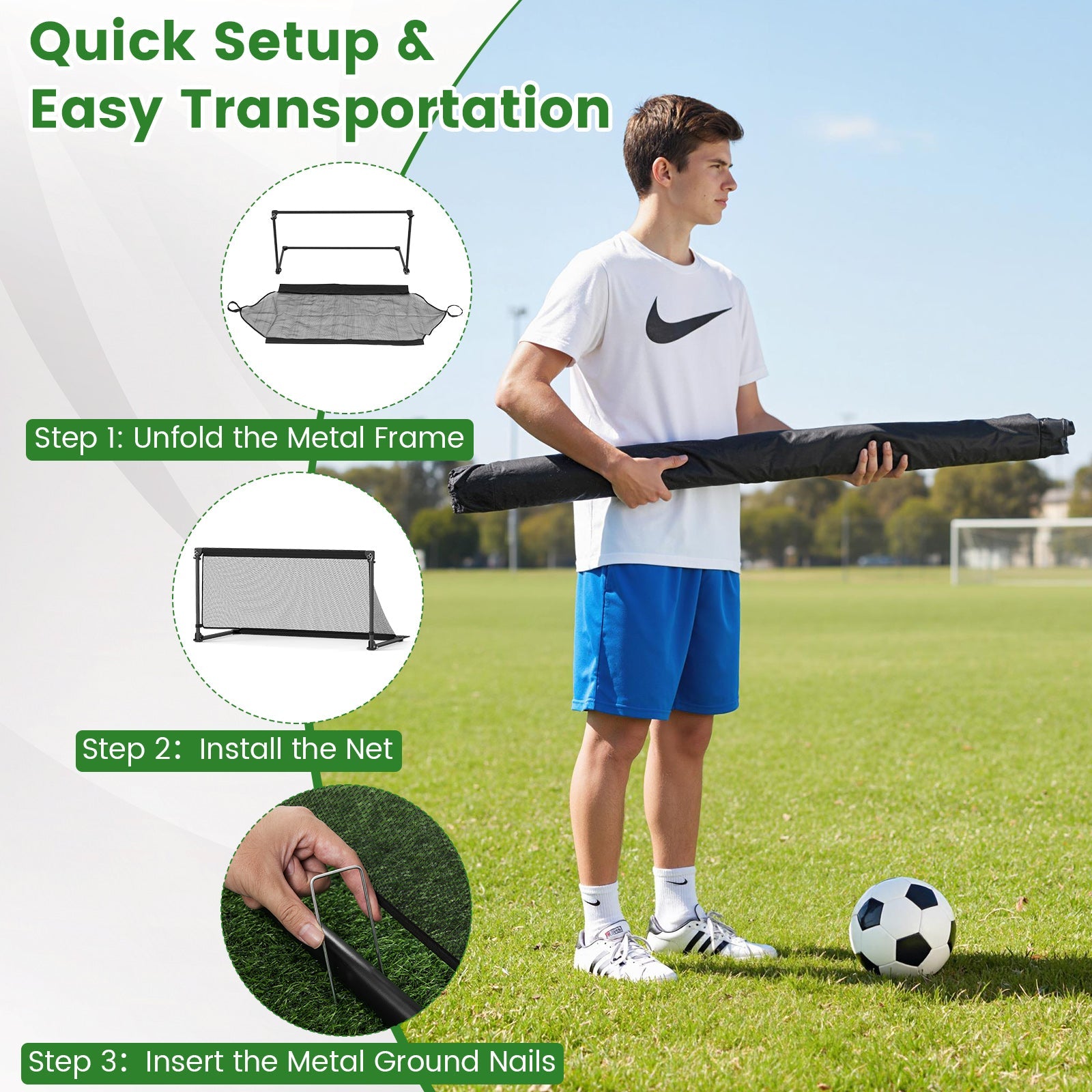 Portable POP Up Toddler Soccer Net with Metal Frame