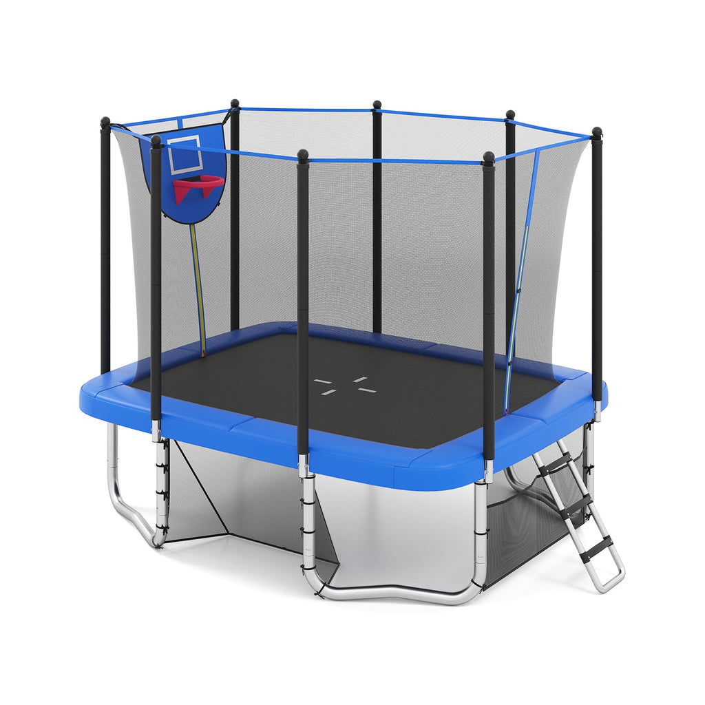 Rectangle Outdoor Trampoline 10 x 8 FT Heavy-Duty Trampoline with Basketball Hoop