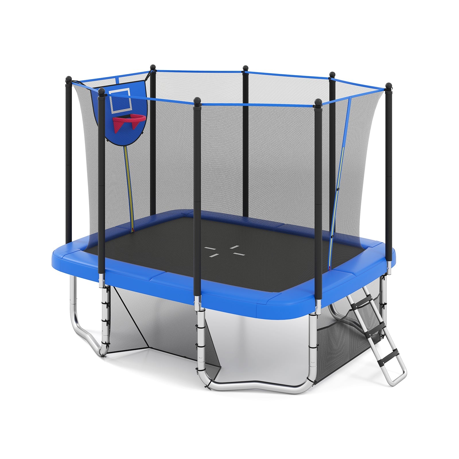 Rectangle Outdoor Trampoline 10 x 8 FT Heavy-Duty Trampoline with Basketball Hoop