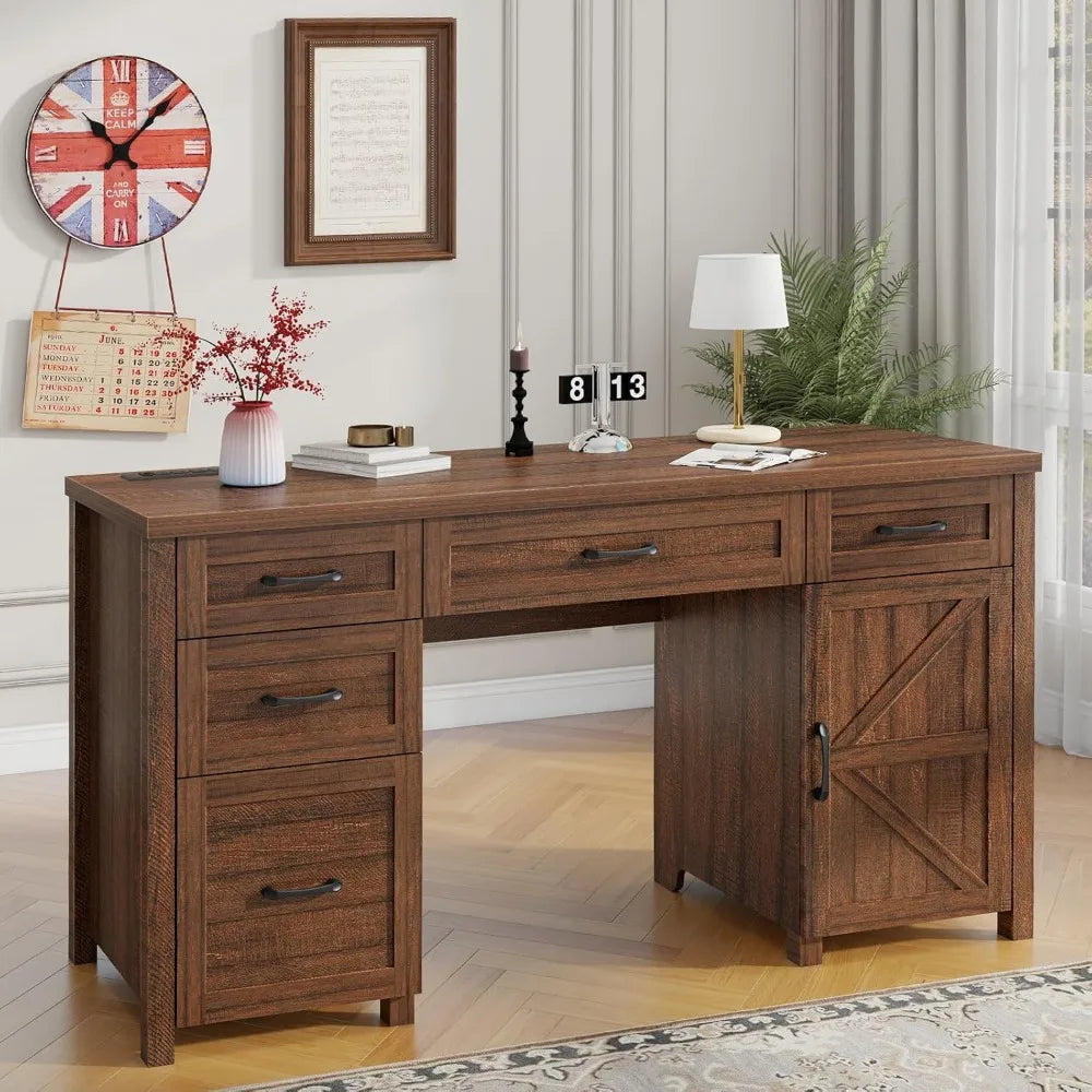 47" Farmhouse Computer Desk with Drawers and Storage Cabinet for Home Office