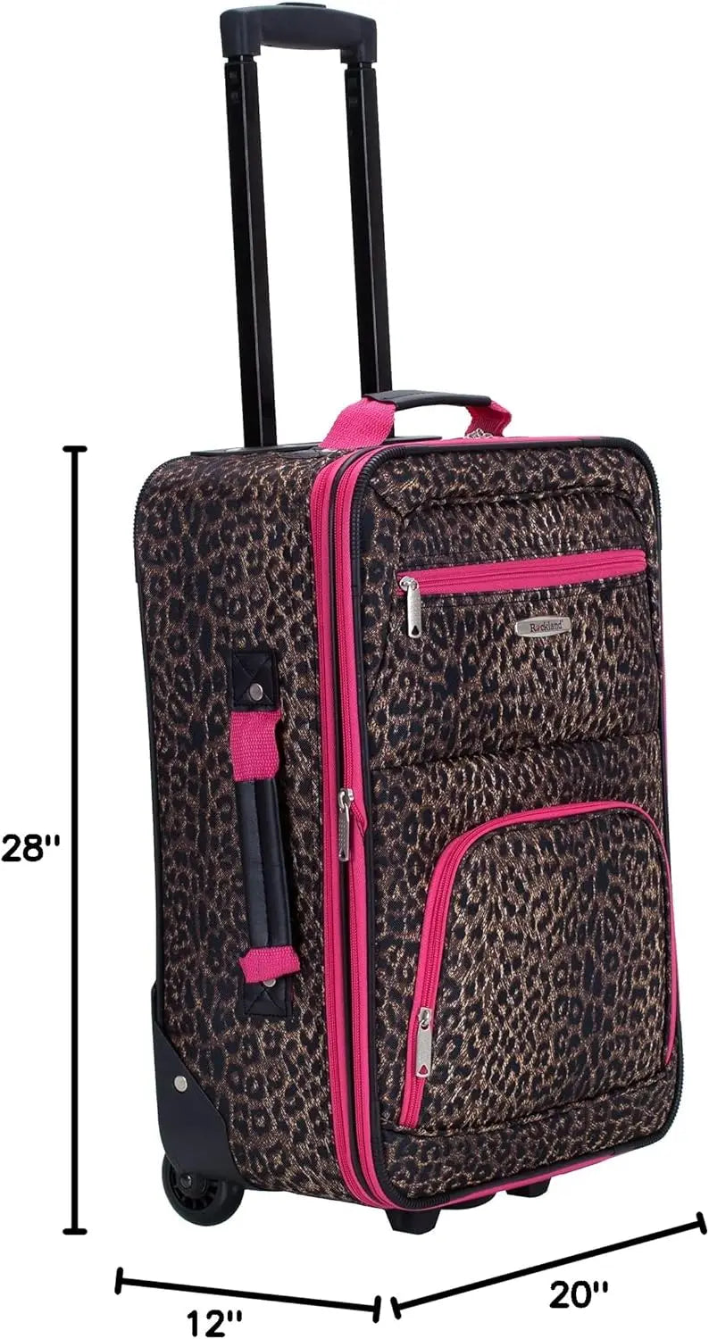 Pink Leopard 4-Piece Luggage Set with Tote