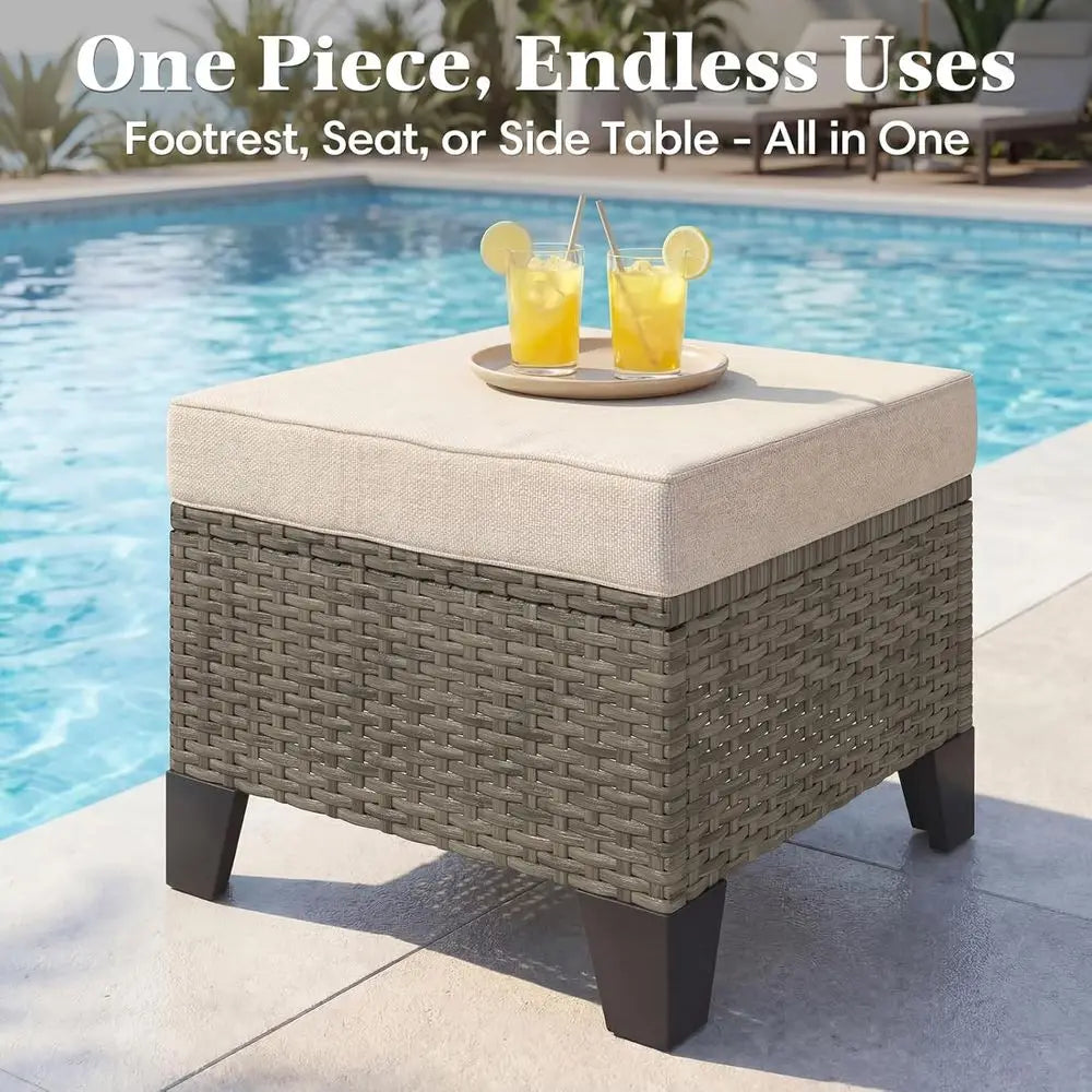 Wicker Patio Furniture Set with Swivel Glider, Loveseat Sofa, 2 Ottomans, Side and Coffee Tables