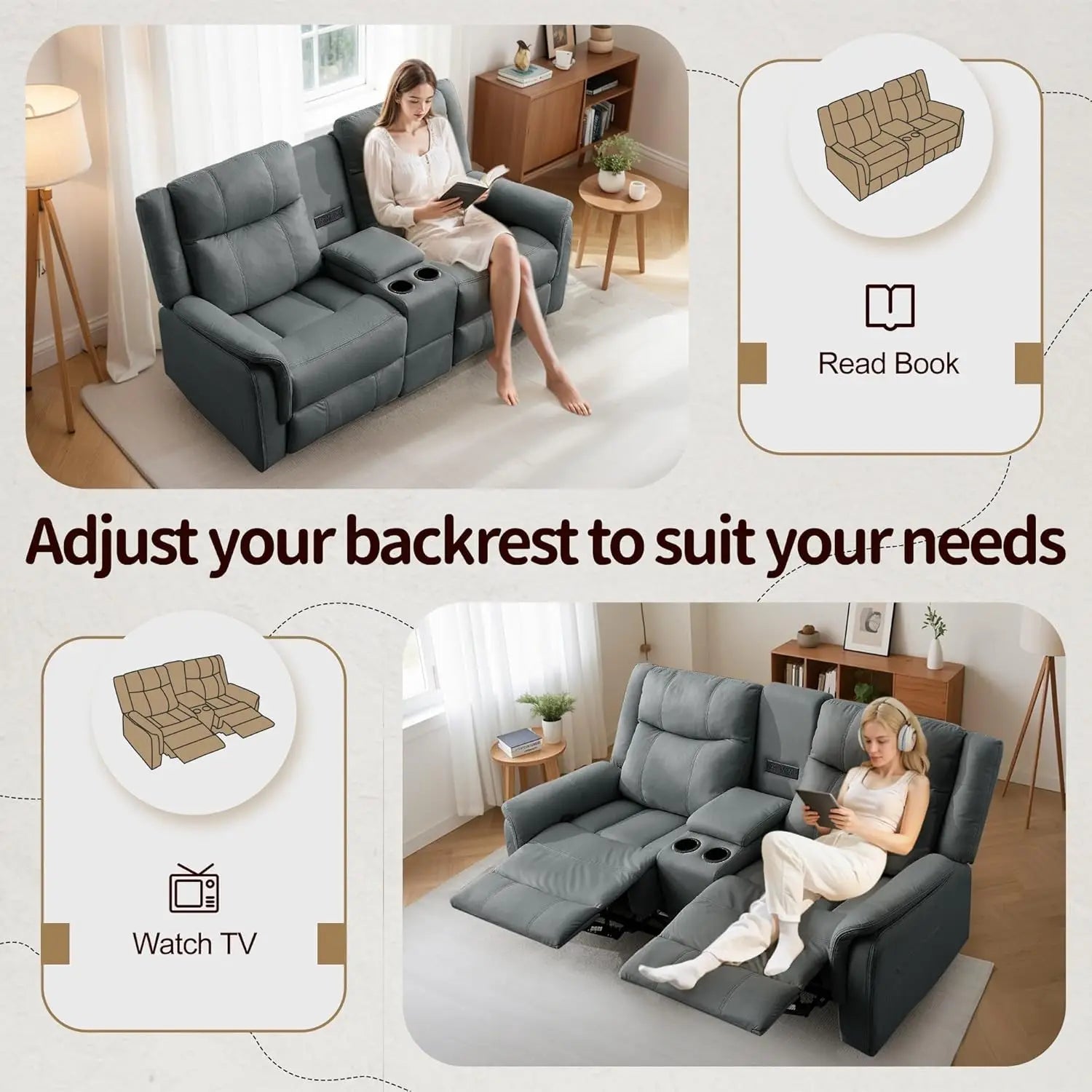 Reclining Loveseat with Console USB Port & Cup Holders 2-Seater Sofa
