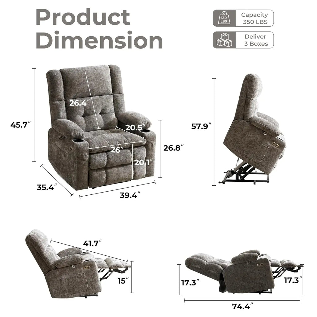 Power Lift Recliner Chair for Elderly with Massage and Heat, Dual Motor Electric Lift Chair with Arm Storage