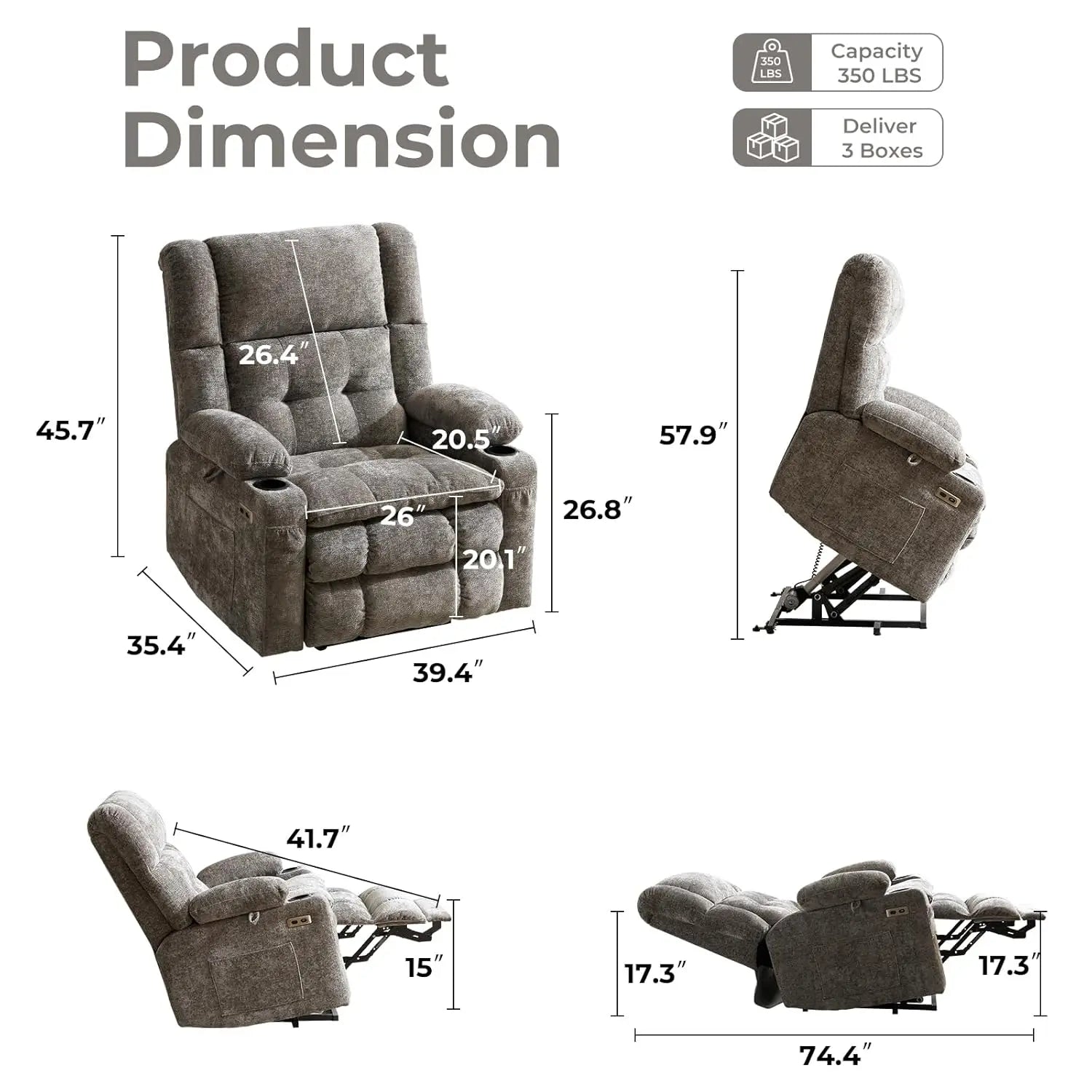 Power Lift Recliner Chair for Elderly with Massage and Heat, Dual Motor Electric Lift Chair with Arm Storage