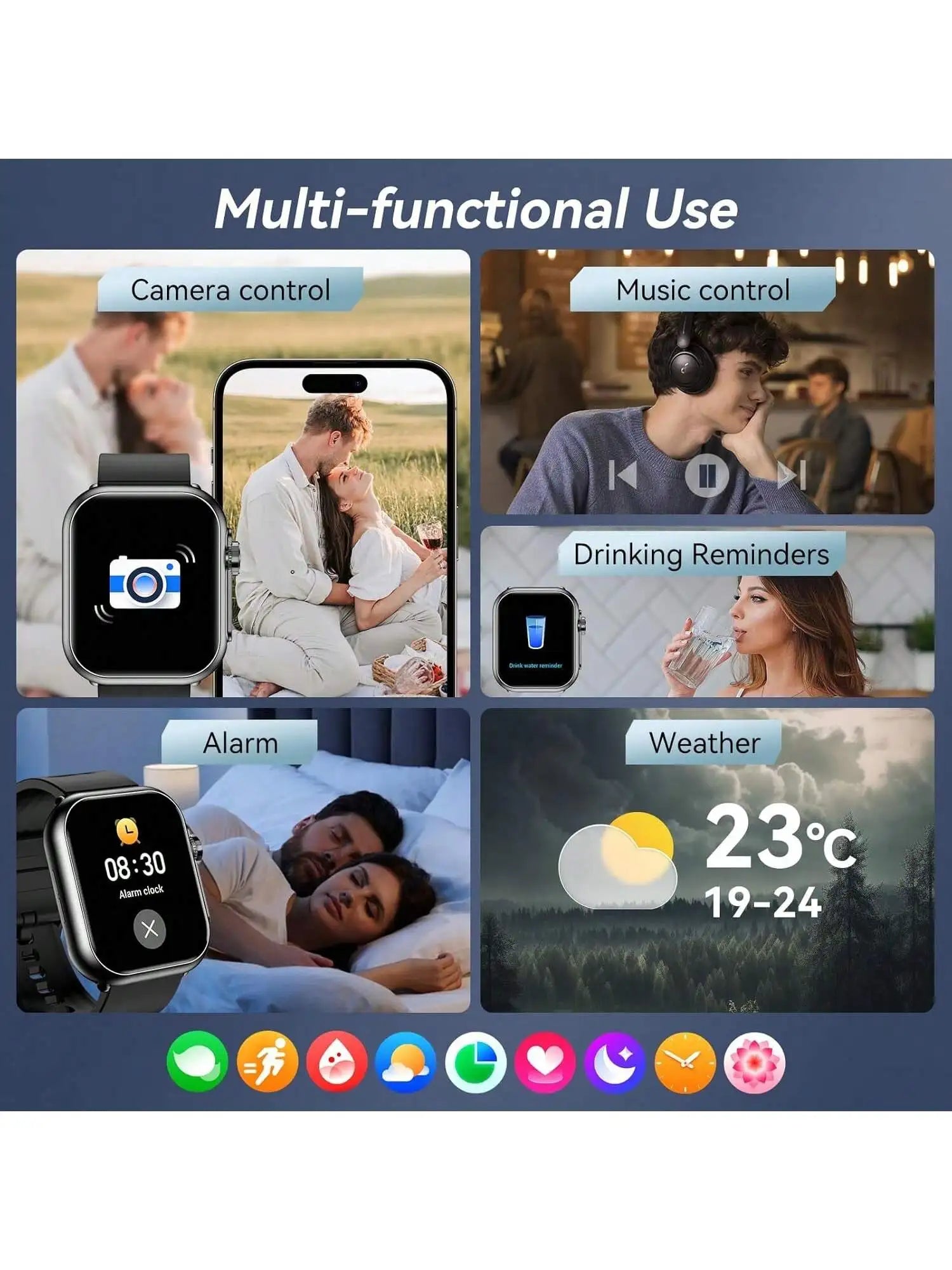 Touch Screen Smart Watches for Men Women with Case and 7 Watch Bands