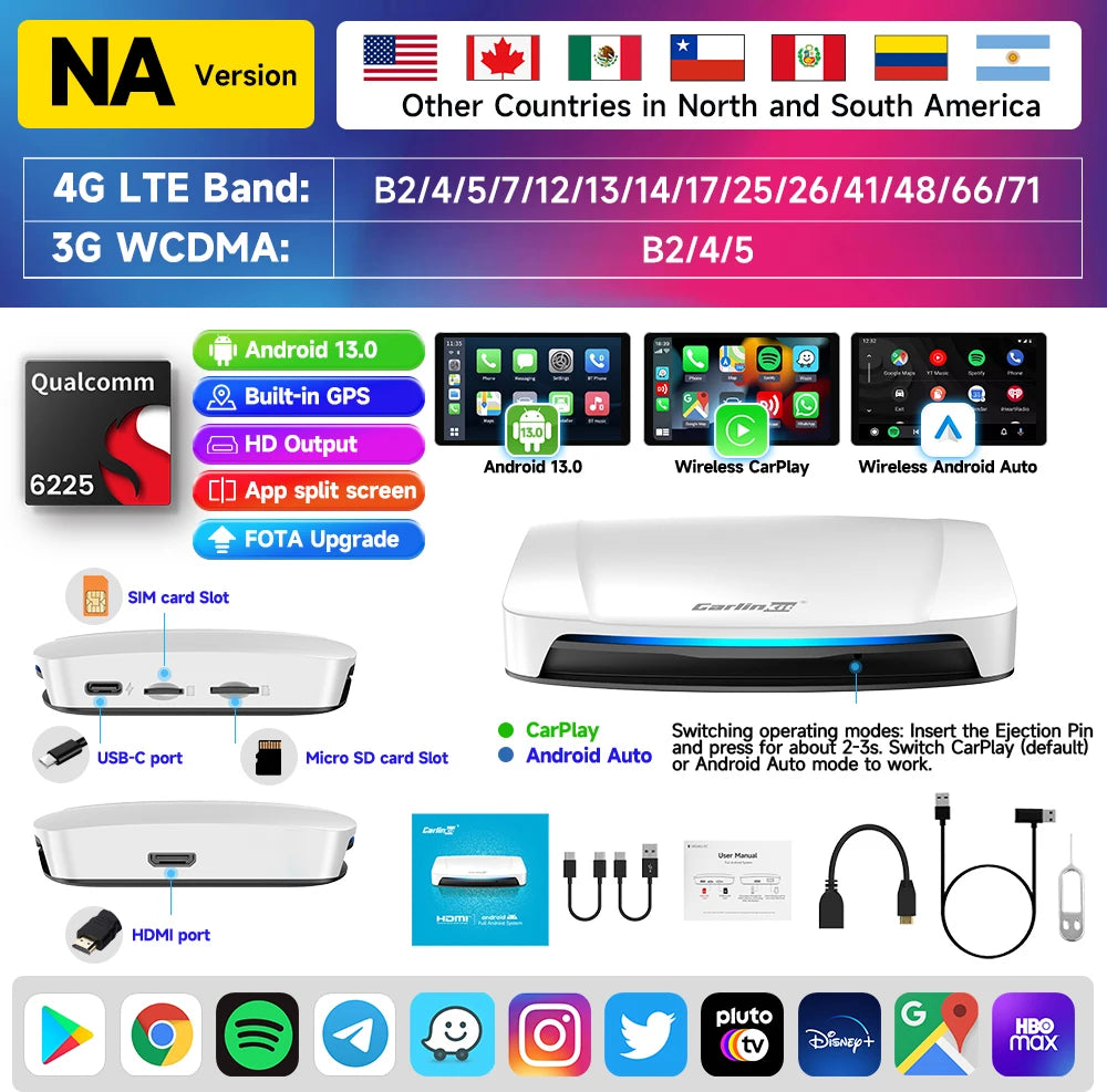 128G Android 13 Wireless Carplay Car Box