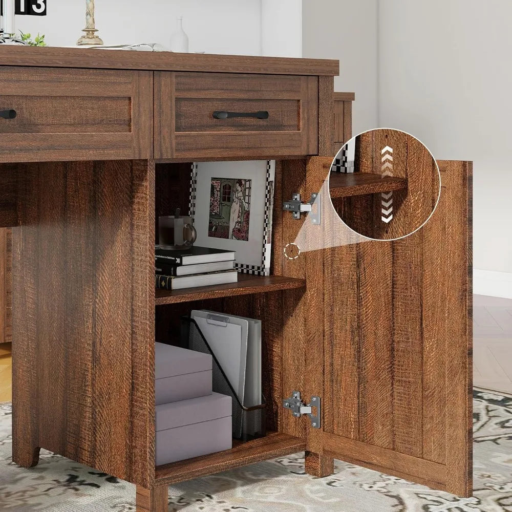 47" Farmhouse Computer Desk with Drawers and Storage Cabinet for Home Office