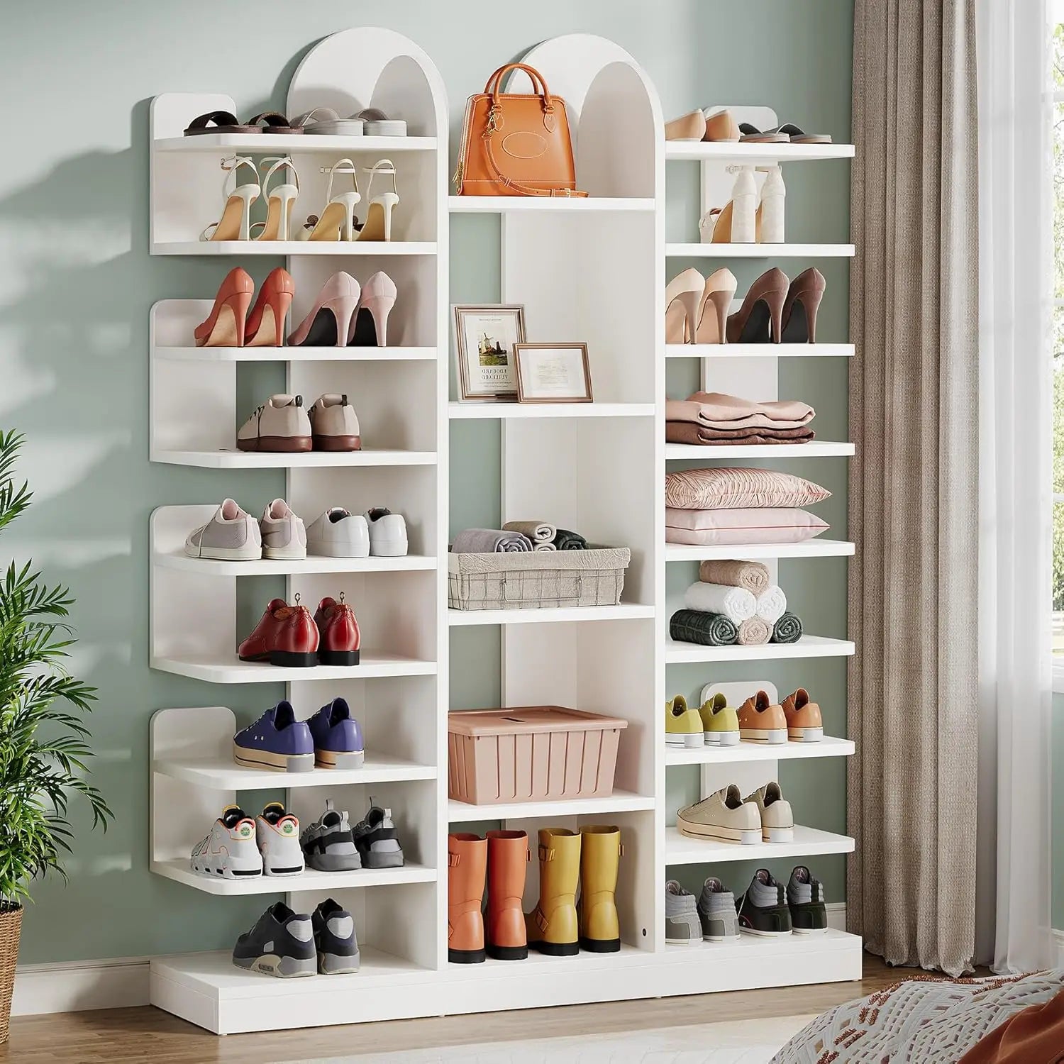 Premium 13-Tier Freestanding Tall Wooden Shoe Rack