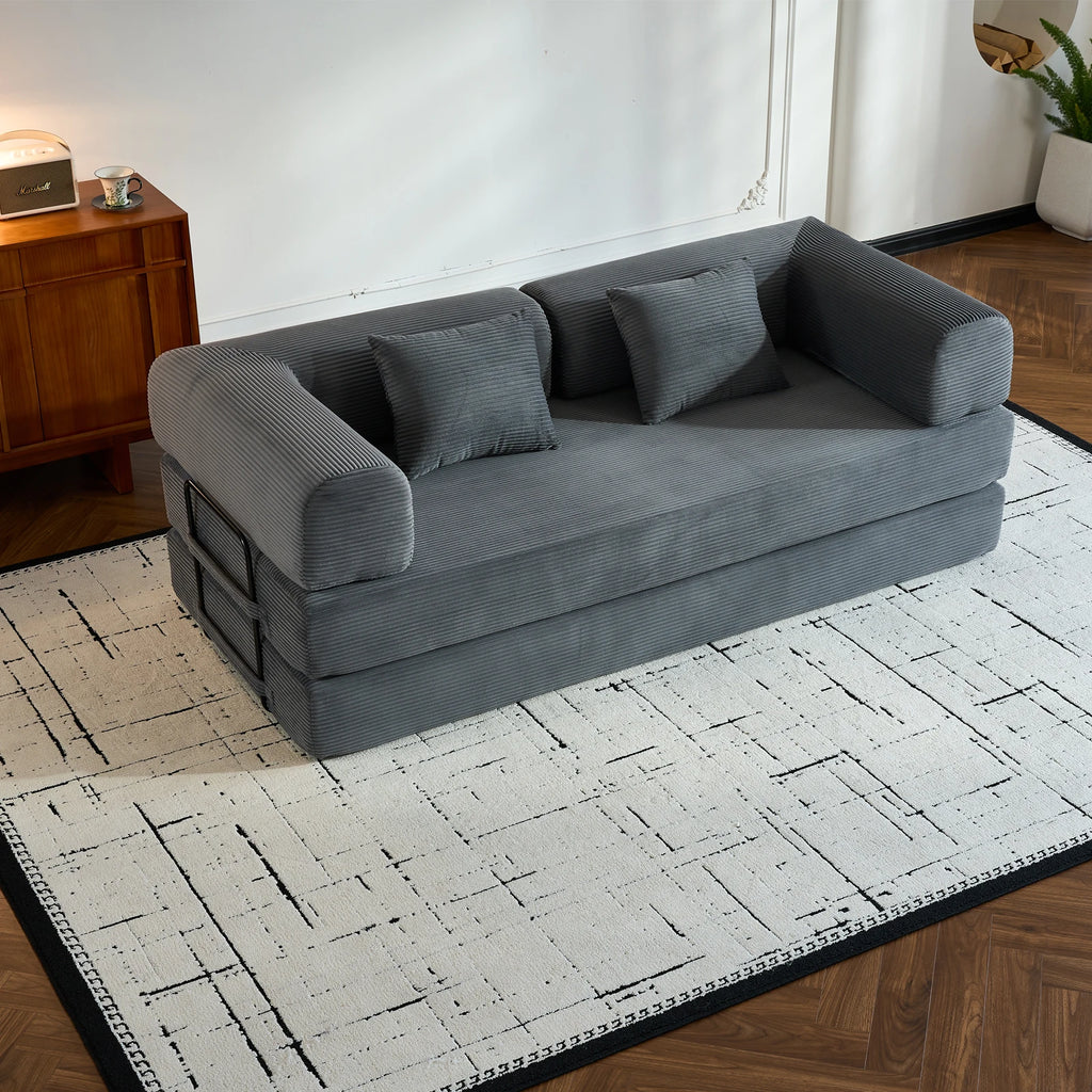 Folding Convertible Sofa Bed, Oversized Corduroy Futon Floor Couch, Boneless Loveseat for Small Spaces