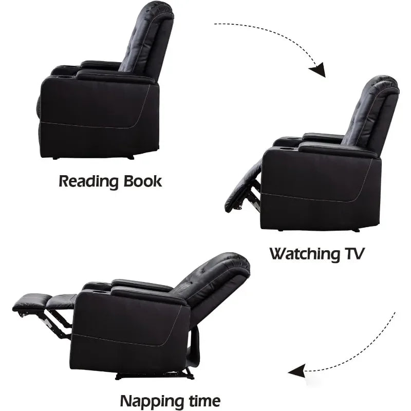 Electric Power Recliner Chair with USB Ports and Cup Holders, Breathable Leather Home Theater Seating
