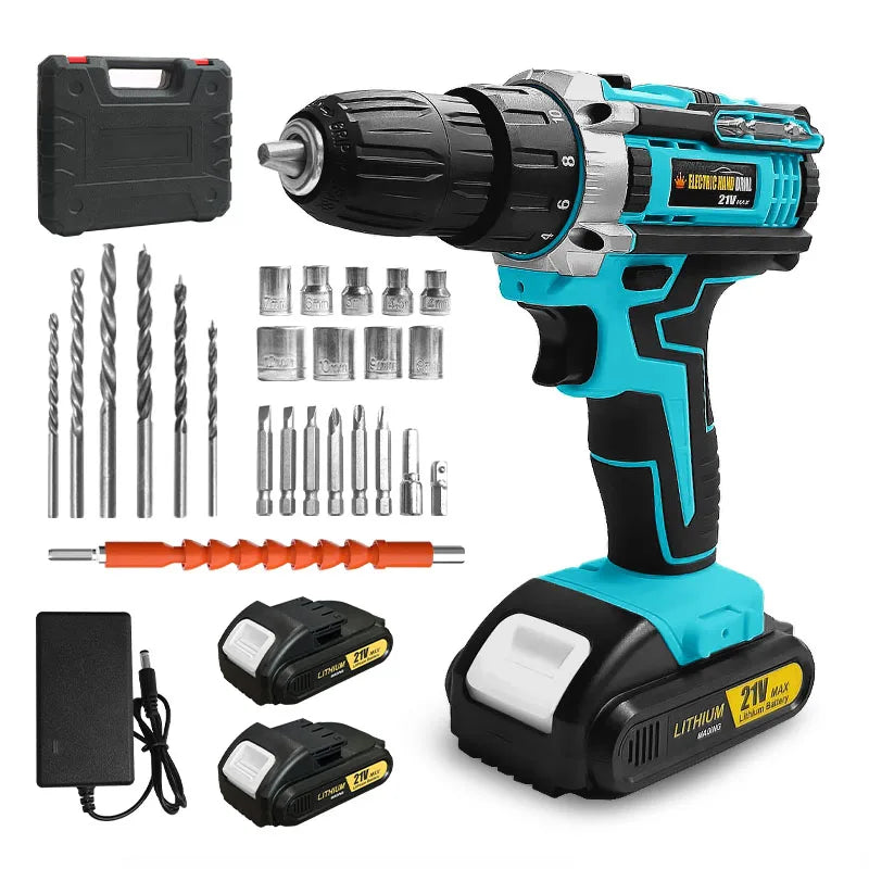 21V Cordless Drill Set with Lithium-Ion Battery
