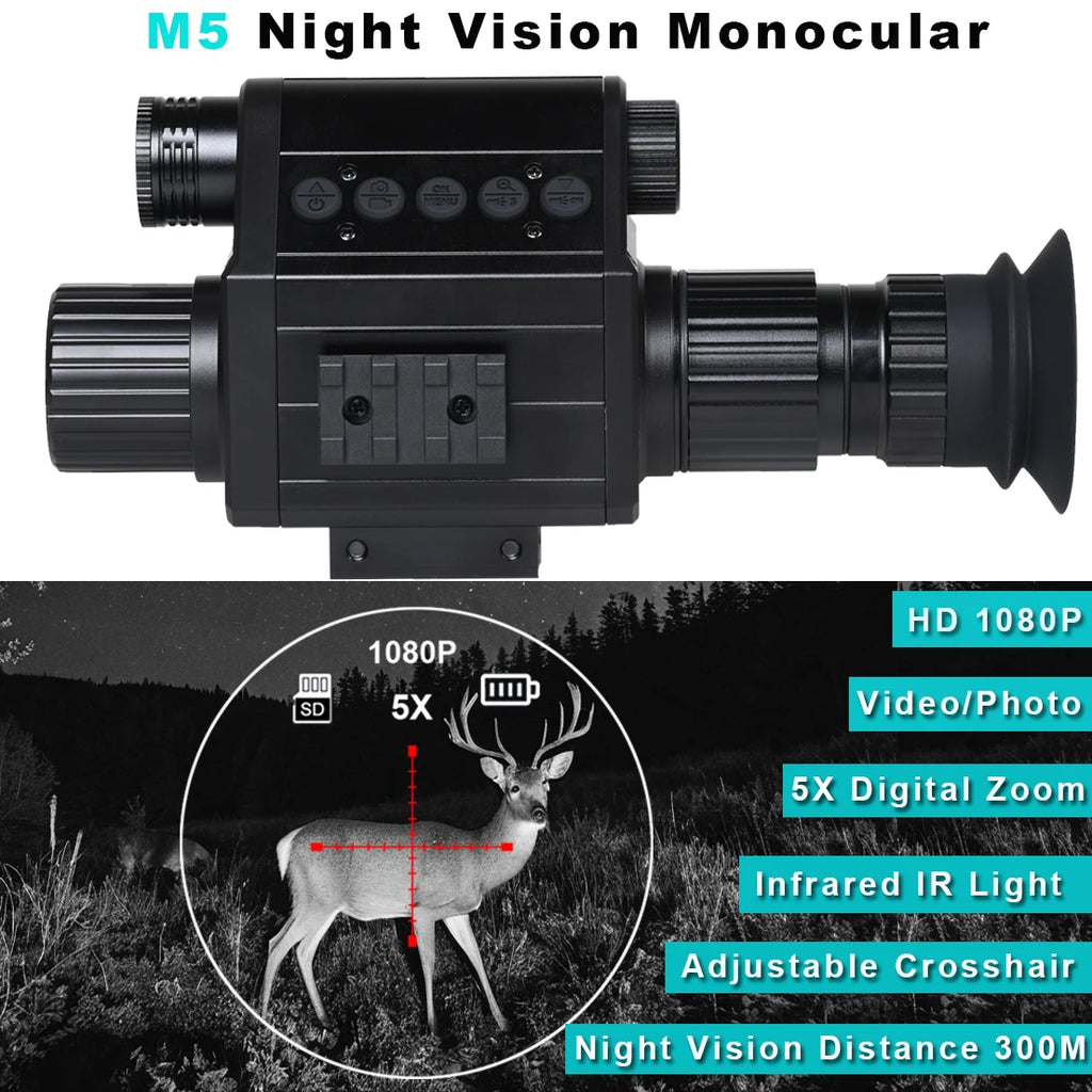 5X Zoom HD 1080P Digital Night Vision Riflescope, Sight Monocular