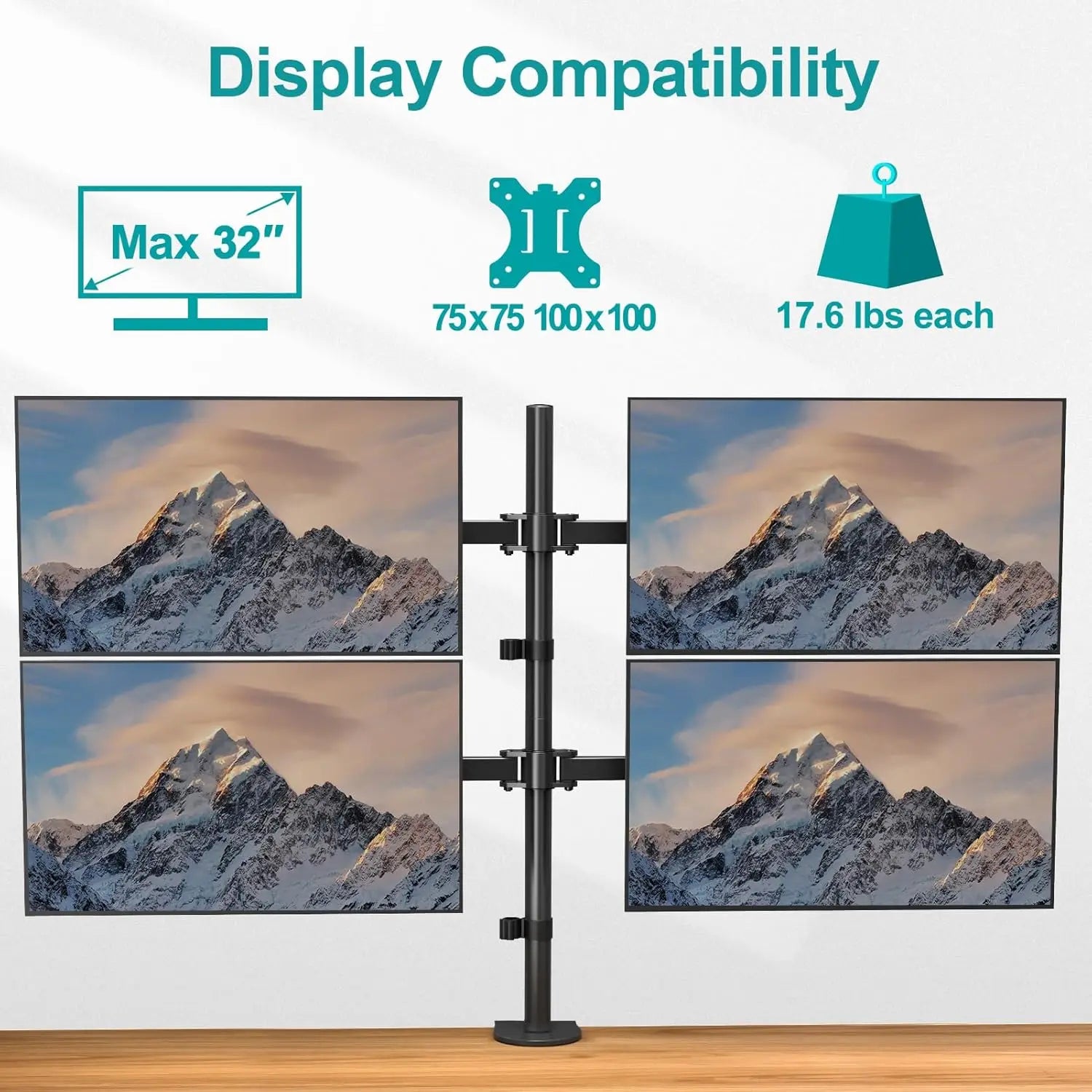 Quad Monitor Stand for 13-32 Inch Screens