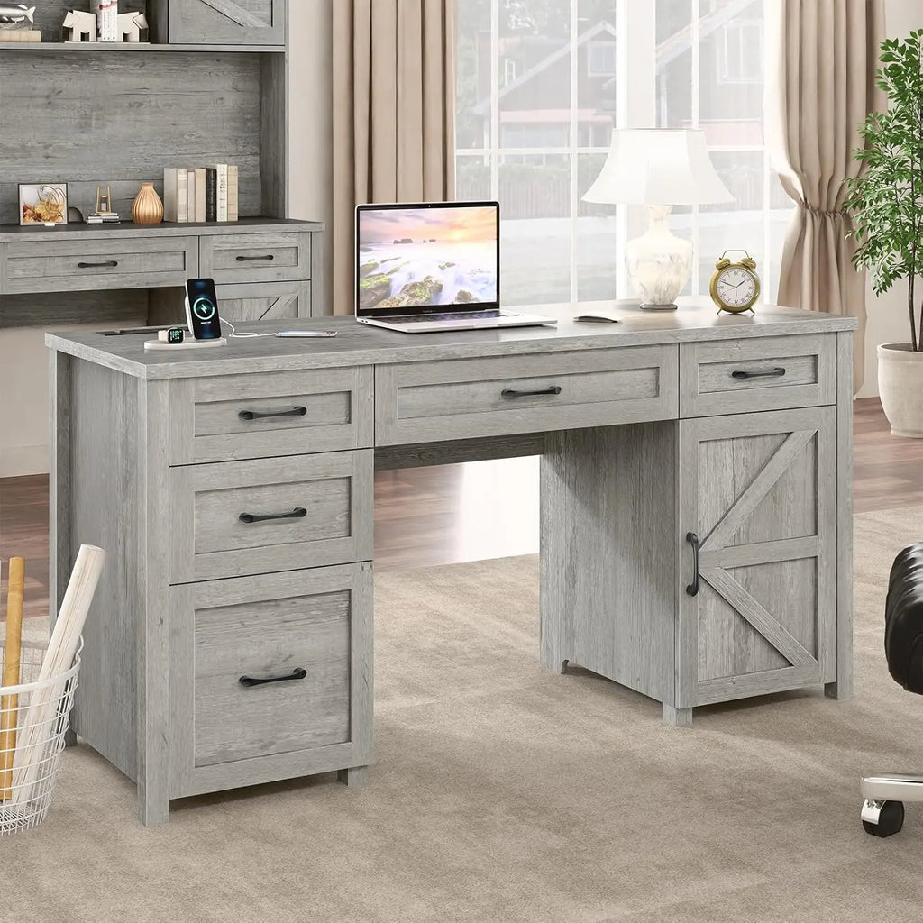 47" Farmhouse Computer Desk with Drawers and Storage Cabinet for Home Office