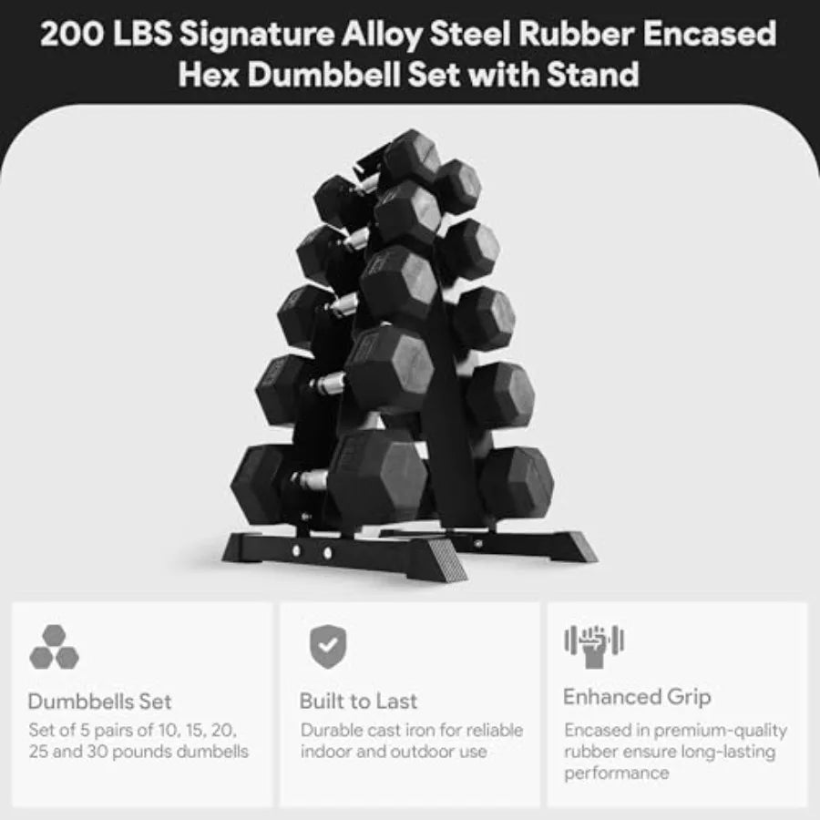 Professional Rubber-Coated Hex Dumbbell Set with A-Frame Rack