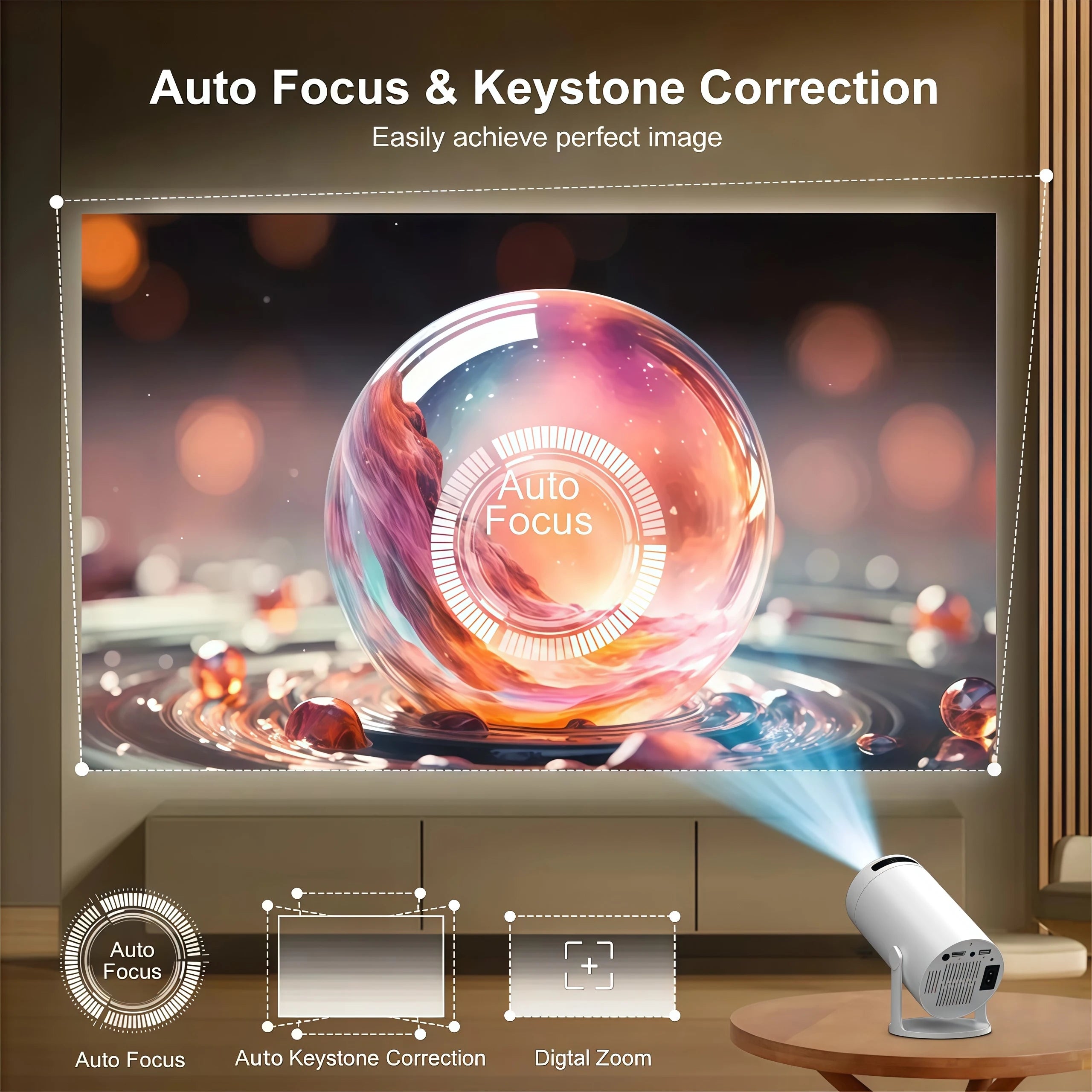 Smart projector with Android 11 system, Wi-Fi 6/Bluetooth 5.2, suitable for movie streaming and enhanced gaming experience