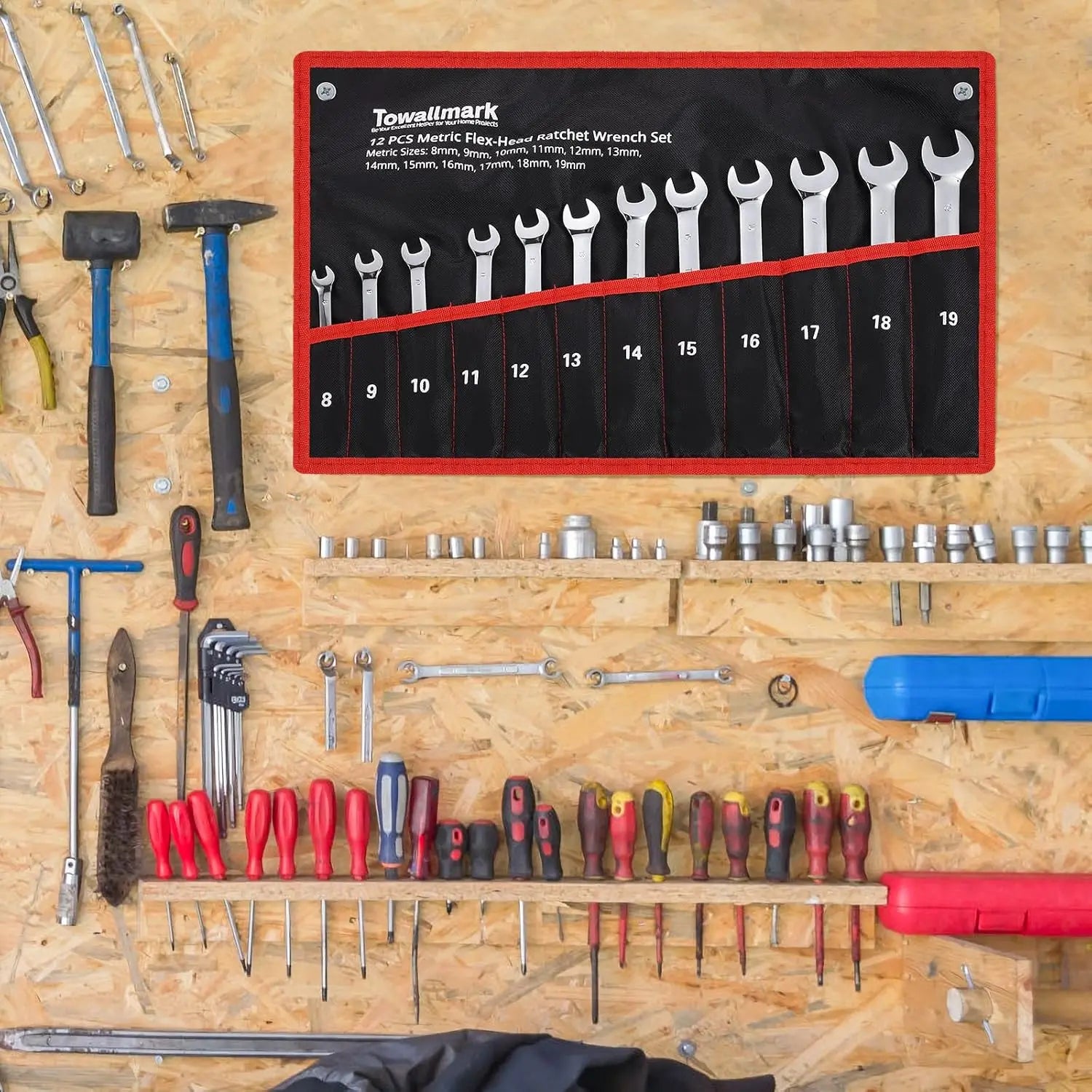12-Piece Flex-Head Wrench Set, Ratcheting Combination Set, Metric 8-19mm