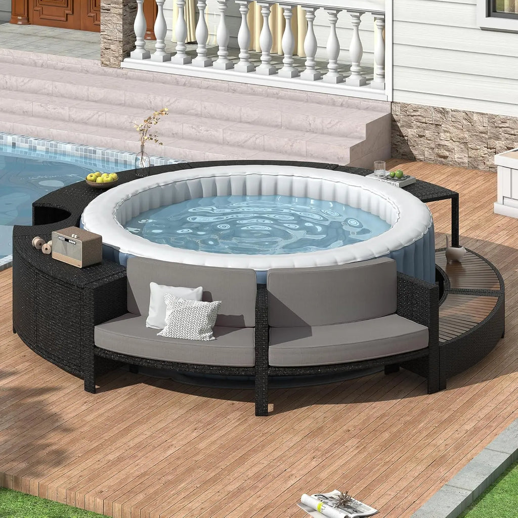 Rattan Patio Sofa Set with Storage & Cushions for Outdoor Garden Backyard