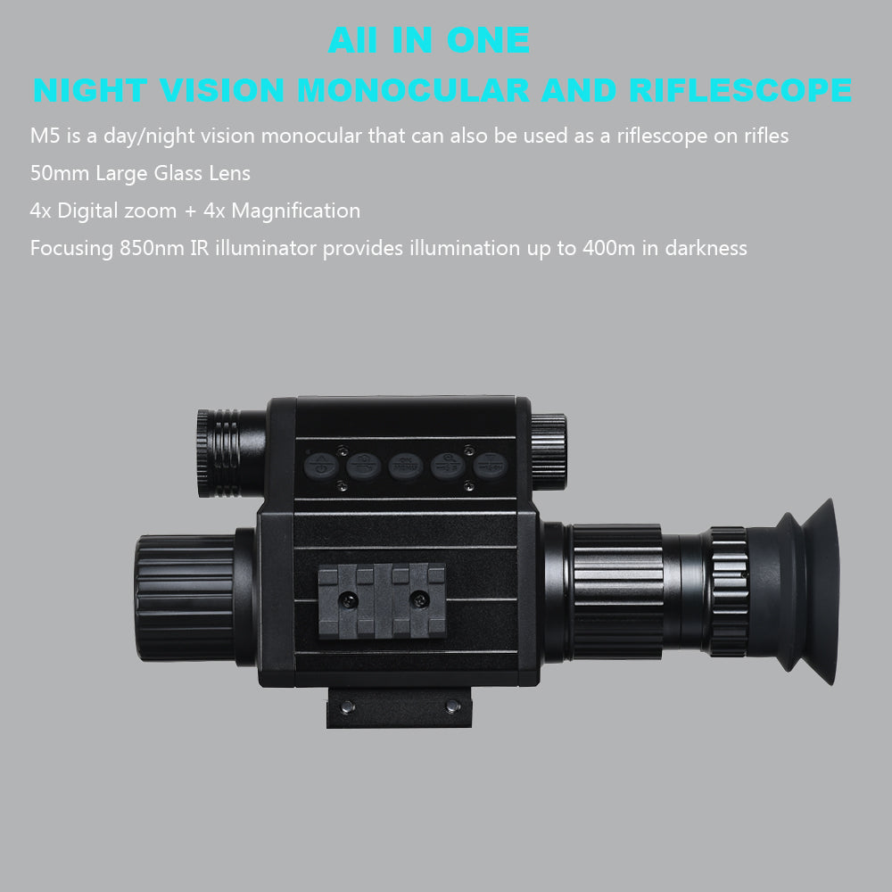 5X Zoom HD 1080P Digital Night Vision Riflescope, Sight Monocular