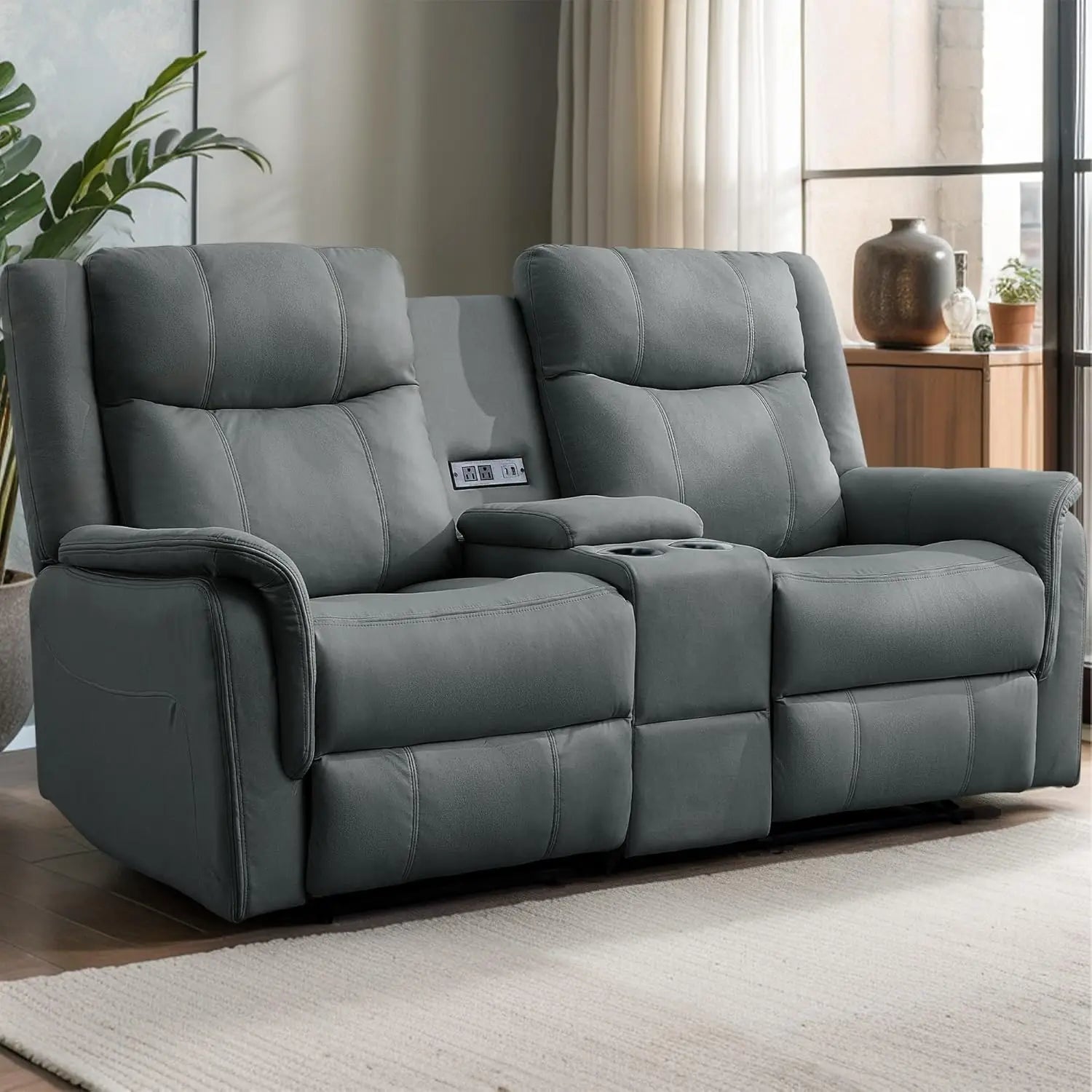 Reclining Loveseat with Console USB Port & Cup Holders 2-Seater Sofa