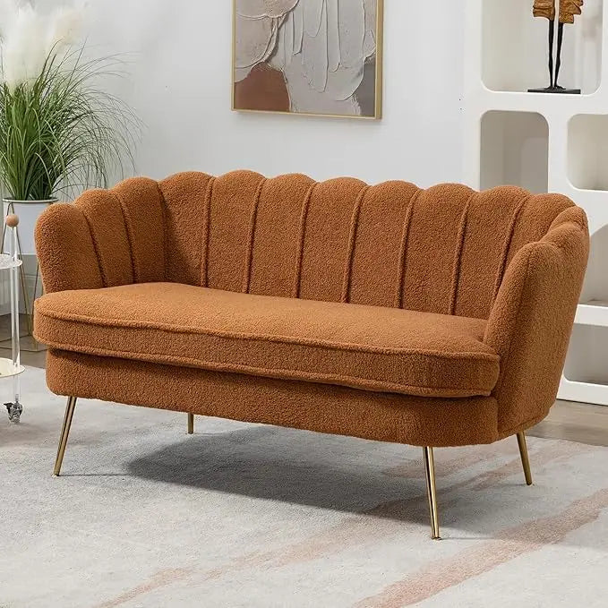 59" Chenille Upholstered Loveseat with Gold Metal Legs