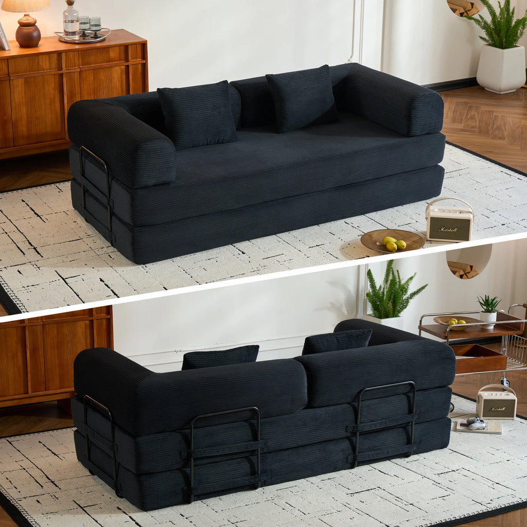 Folding Convertible Sofa Bed, Oversized Corduroy Futon Floor Couch, Boneless Loveseat for Small Spaces