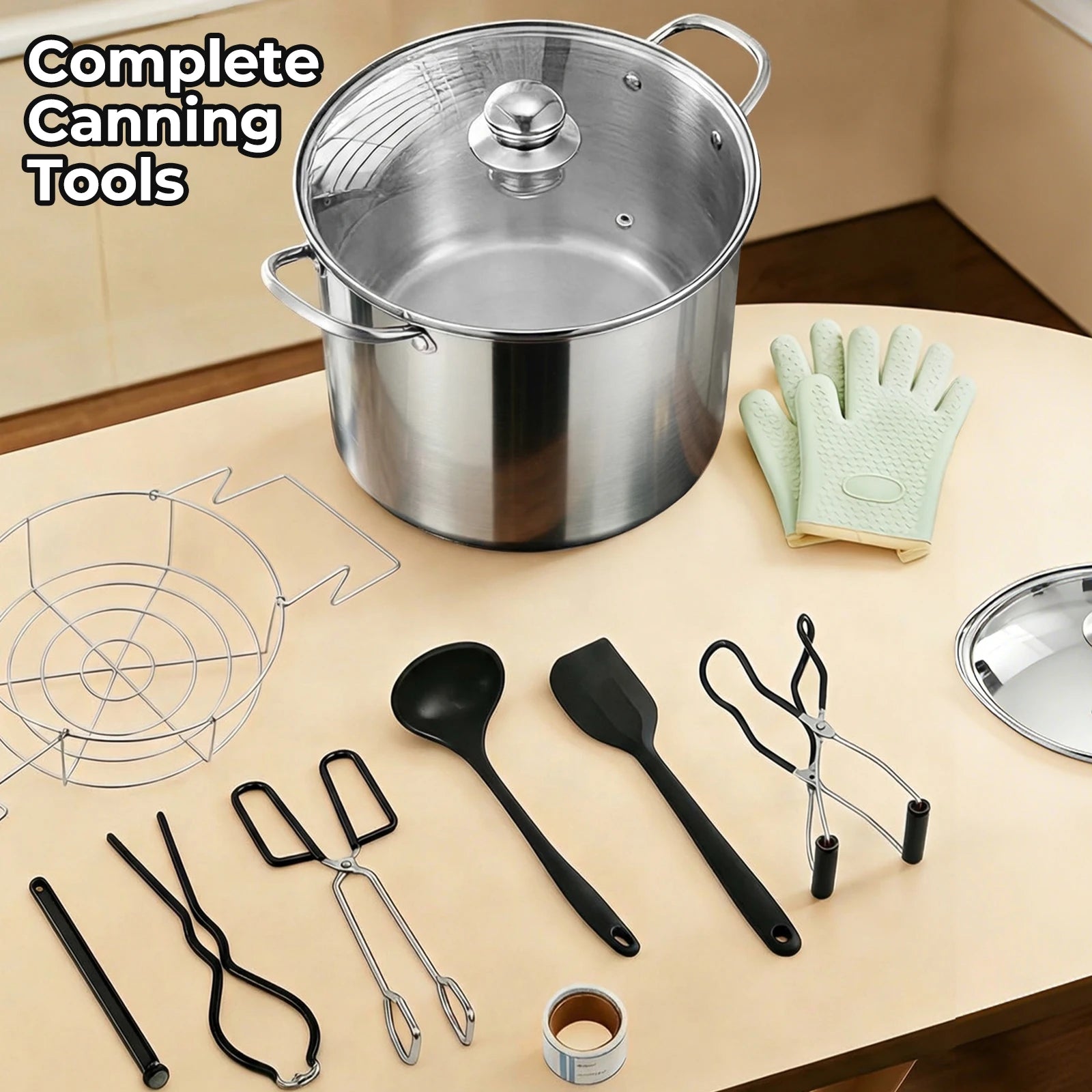 Stainless Steel Water Bath Canner Pot and Tempered Glass Lid Canning Starter Kit