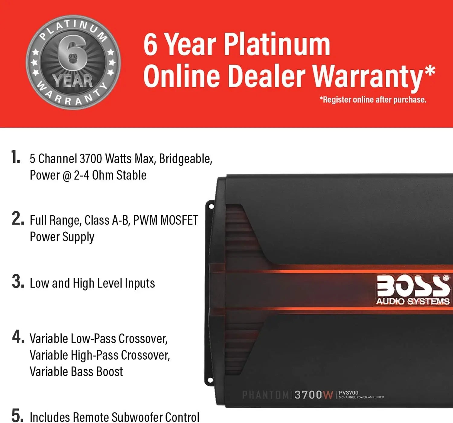 Audio Systems PV3700 5 Channel Car Stereo Amplifier