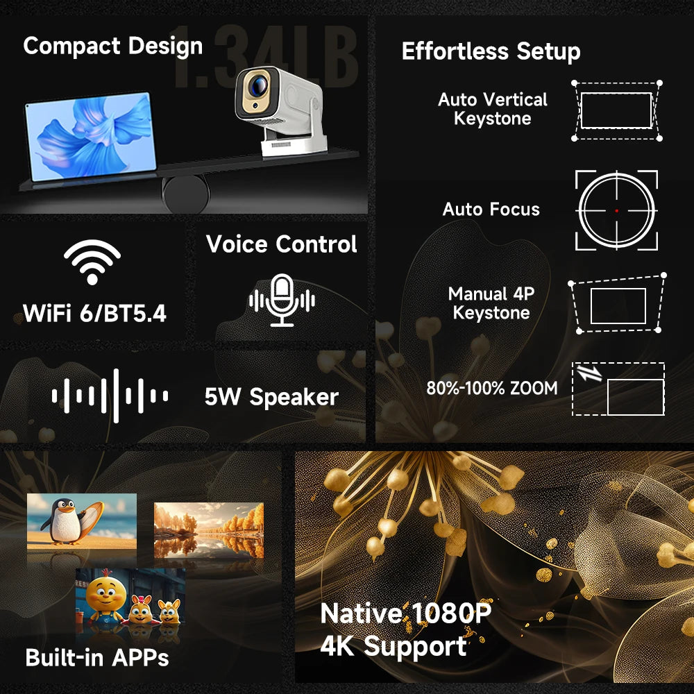 Auto Focus Outdoor Movie Projector