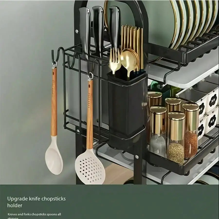 Multi-Functional Large Capacity Dish Rack With Drainer