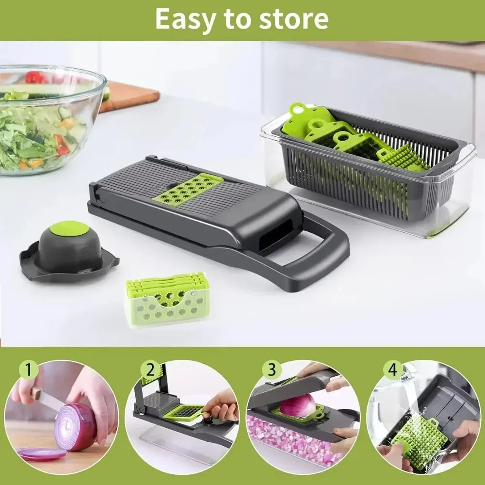 Multifunctional Vegetable Chopper, Slicer, Dicer, Grater, with Handle