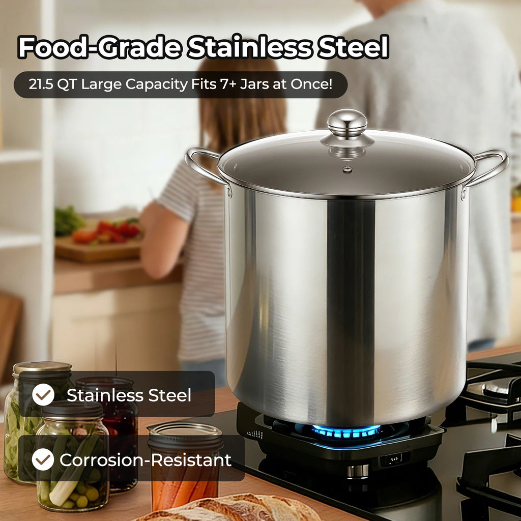 Stainless Steel Water Bath Canner Pot and Tempered Glass Lid Canning Starter Kit