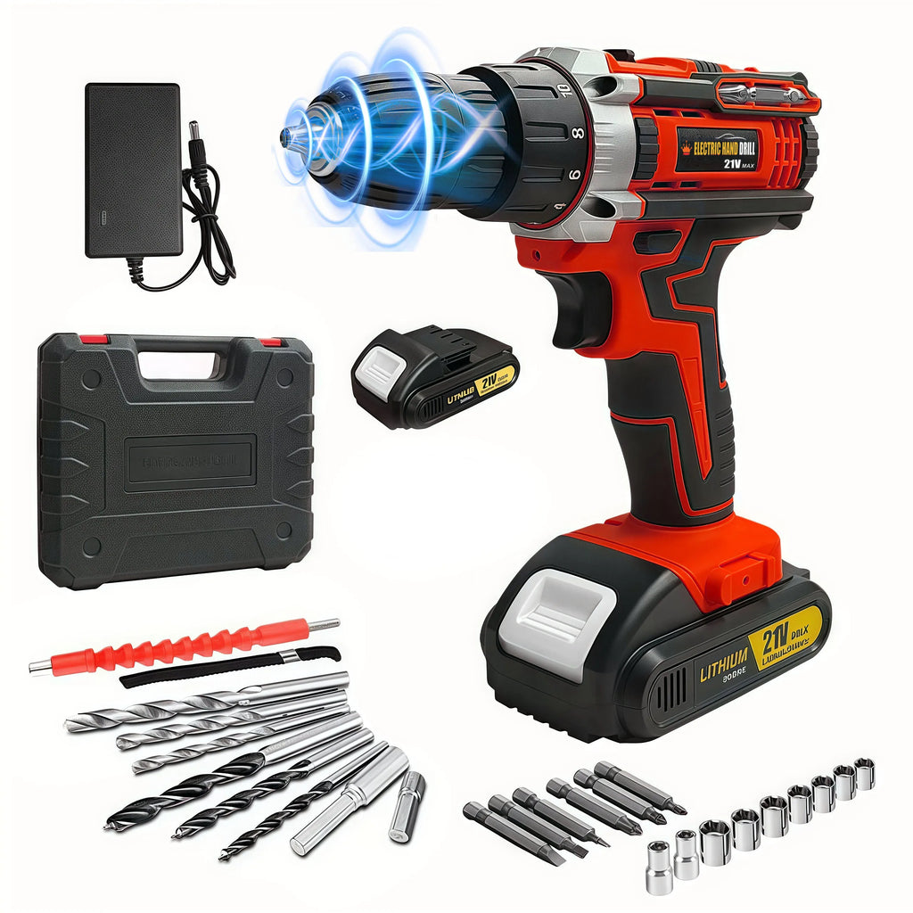 21V Cordless Drill Set with Lithium-Ion Battery