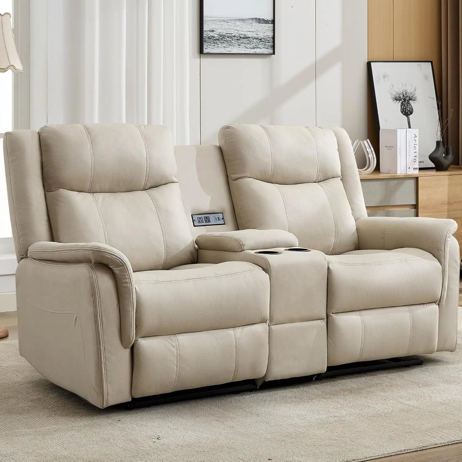 Reclining Loveseat with Console USB Port & Cup Holders 2-Seater Sofa