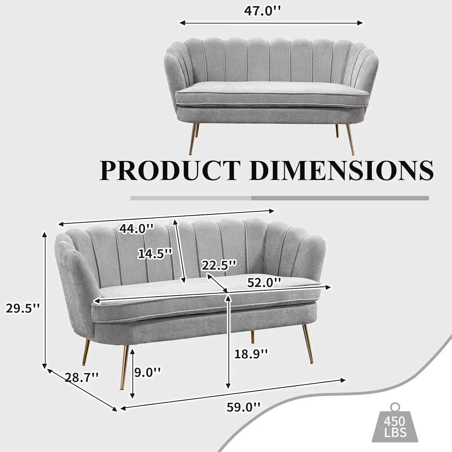 59" Chenille Upholstered Loveseat with Gold Metal Legs