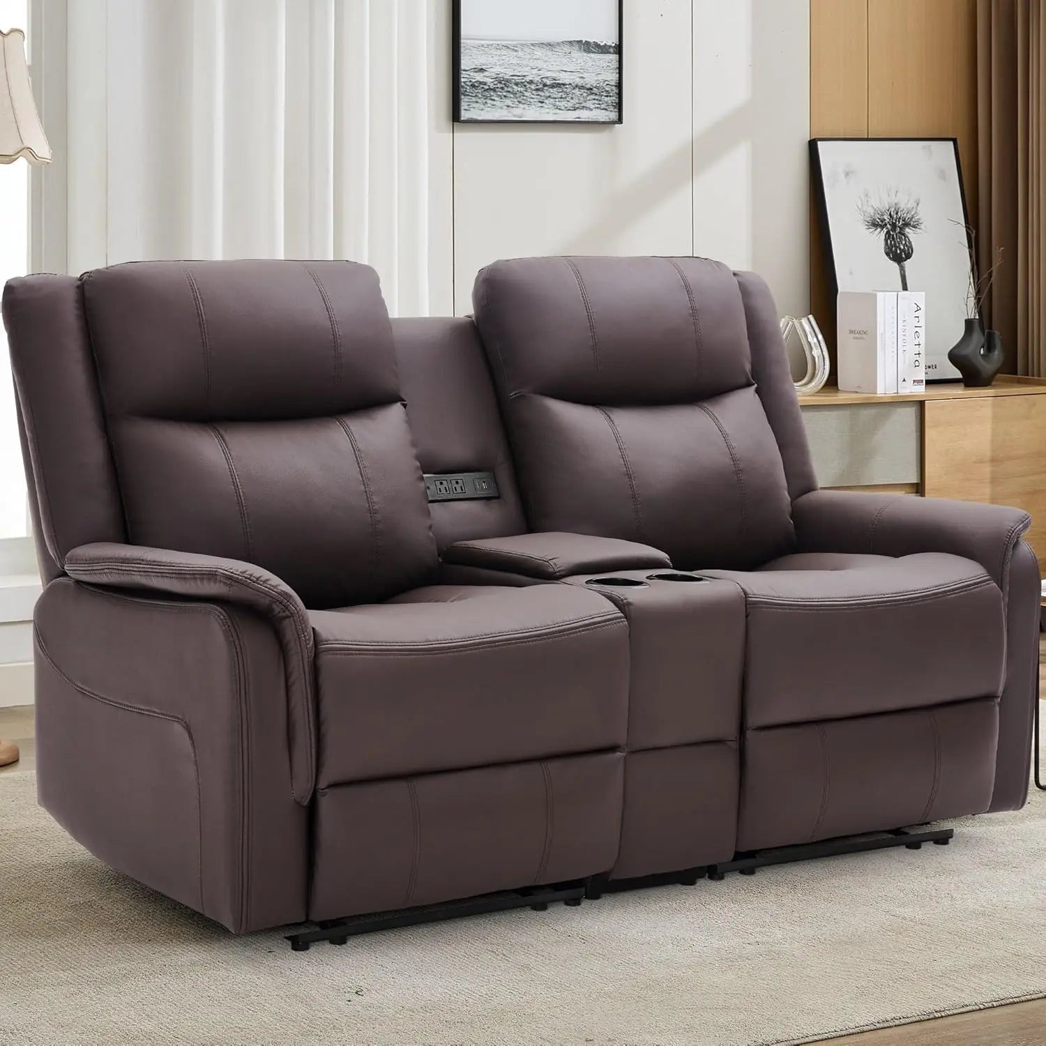 Reclining Loveseat with Console USB Port & Cup Holders 2-Seater Sofa