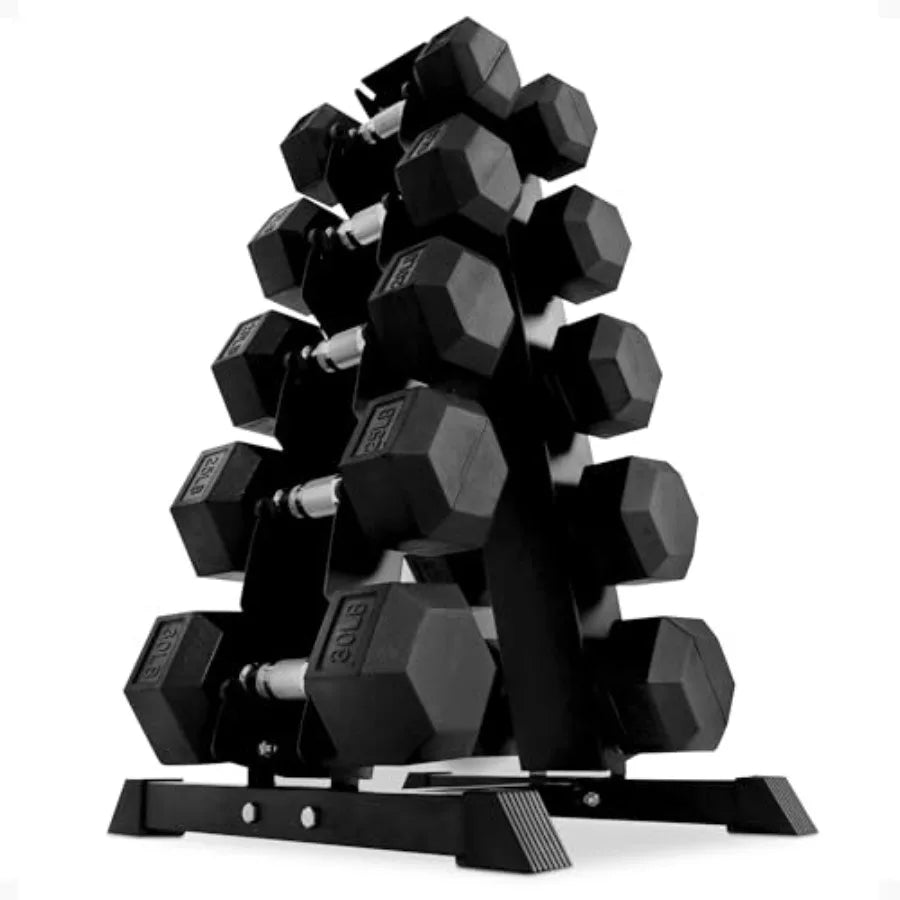 Professional Rubber-Coated Hex Dumbbell Set with A-Frame Rack