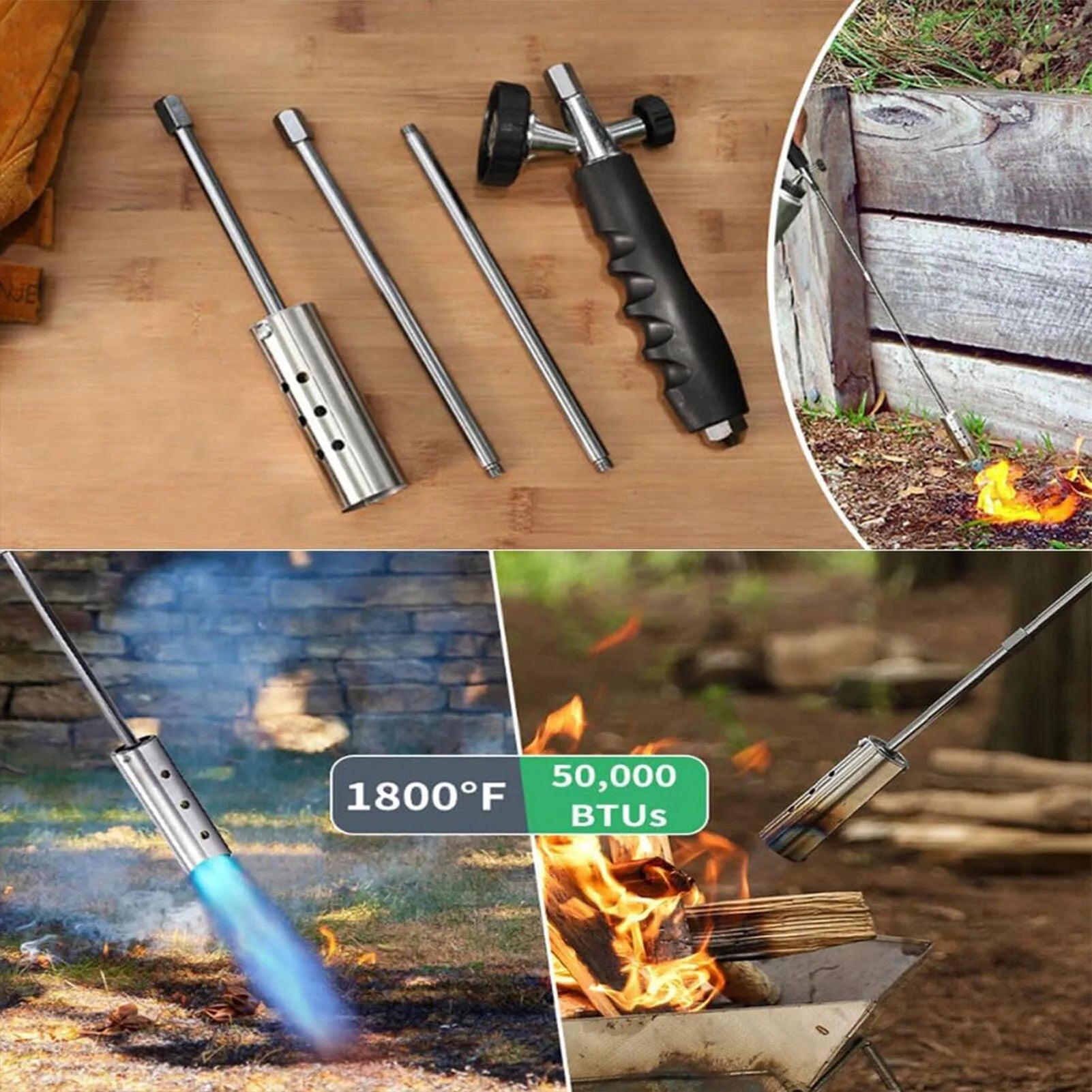 Heavy-Duty Long-Arm Weed Torch | High-Output Outdoor Flamethrower