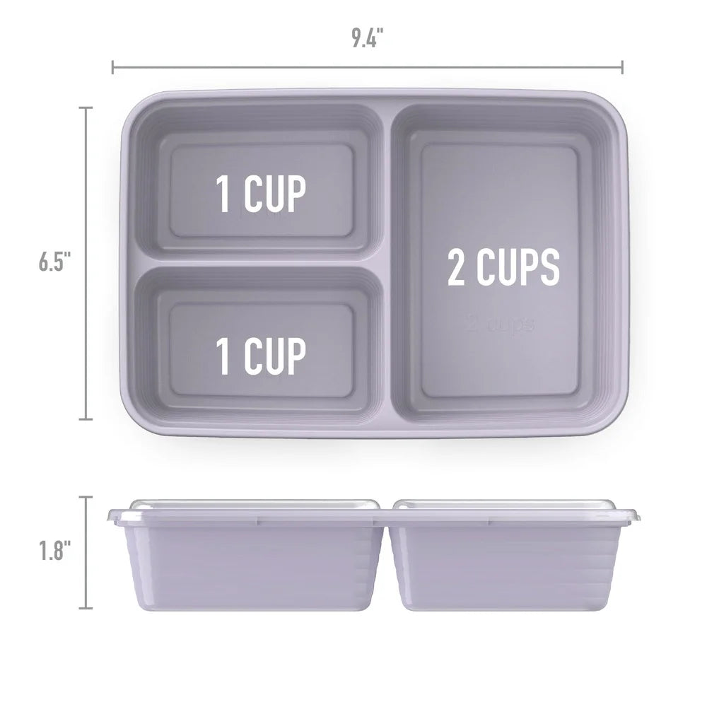 20-Piece Stackable Meal Prep Kit 3-Compartment Storage Containers with Lids