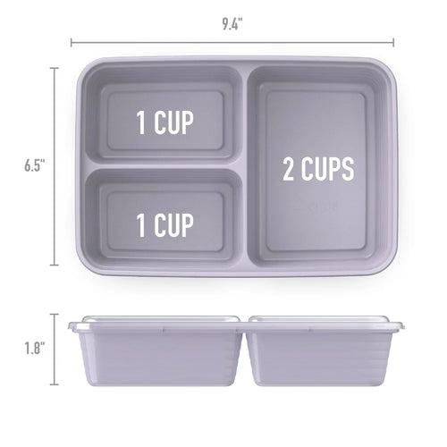 20-Piece Stackable Meal Prep Kit 3-Compartment Storage Containers with Lids