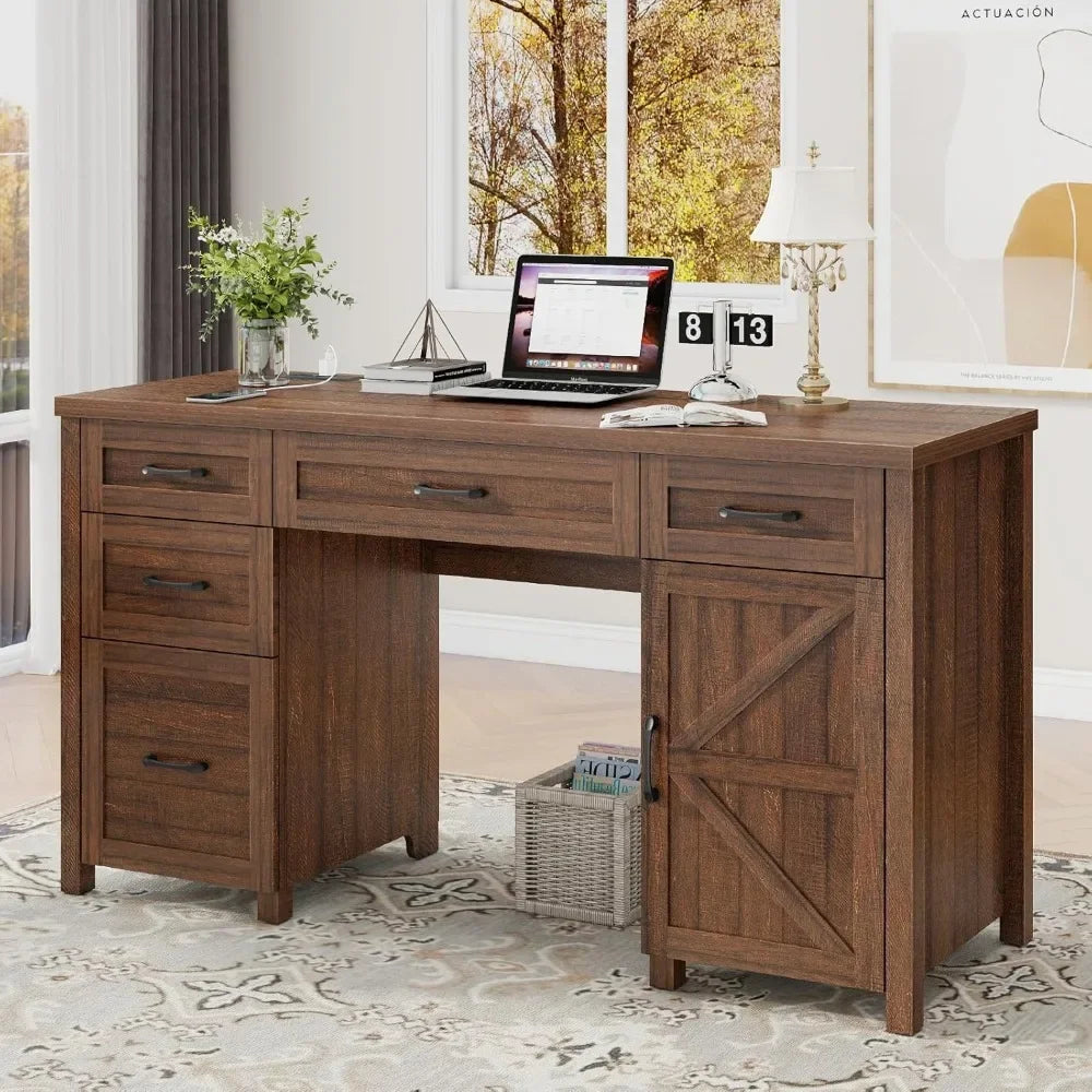 47" Farmhouse Computer Desk with Drawers and Storage Cabinet for Home Office